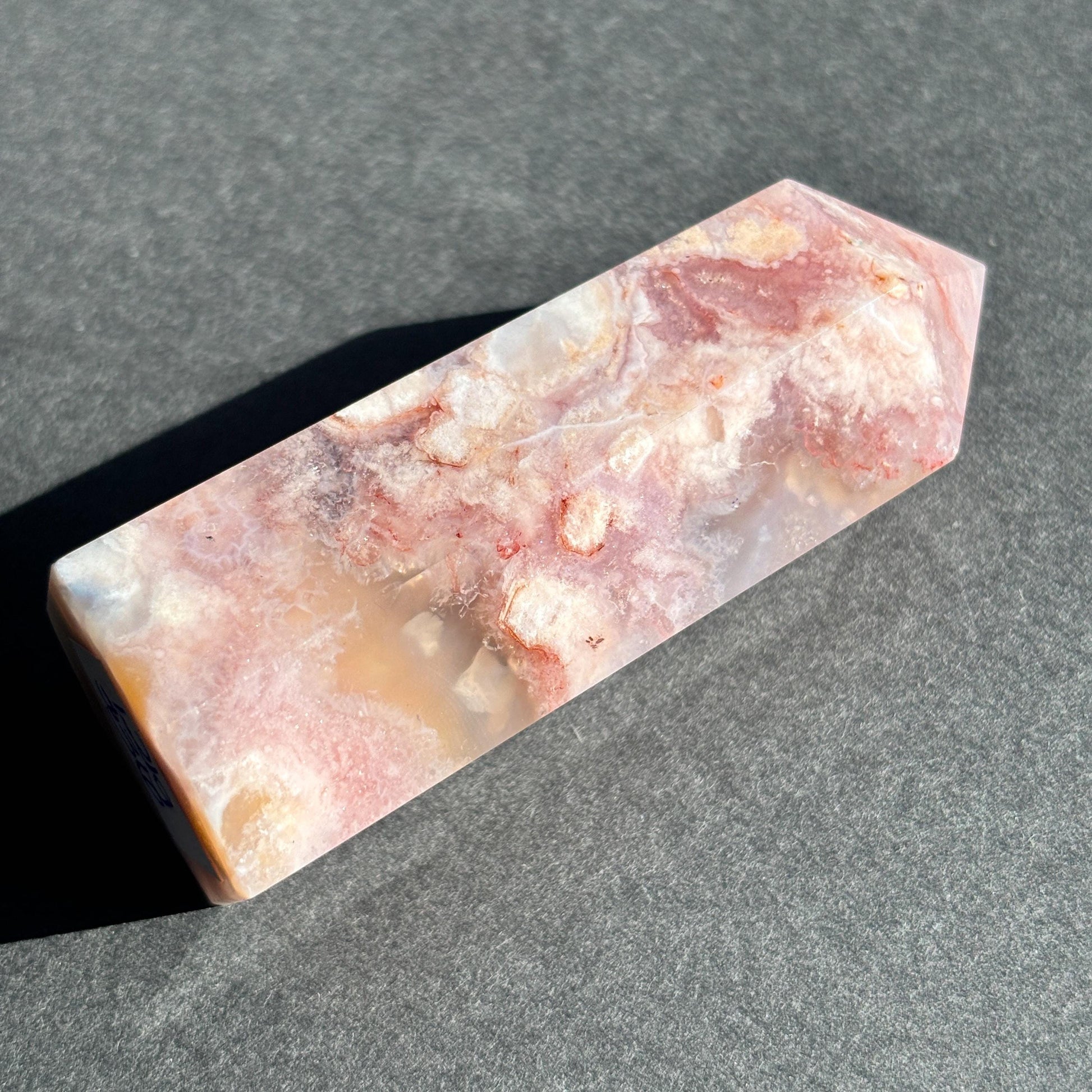 Pink Flower Agate Crystal Tower