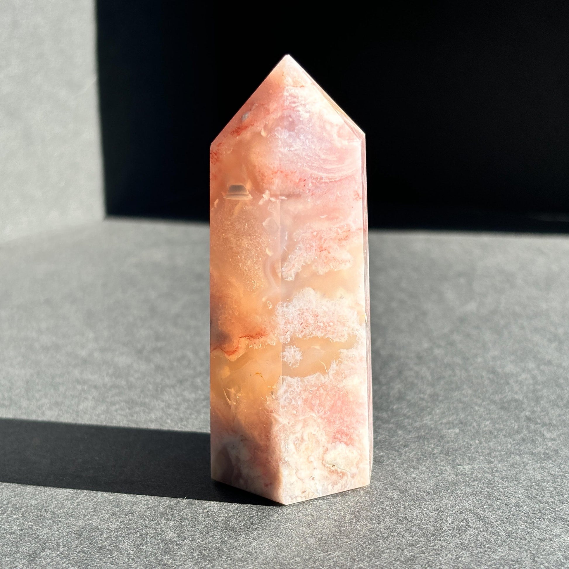 Pink Flower Agate Crystal Tower