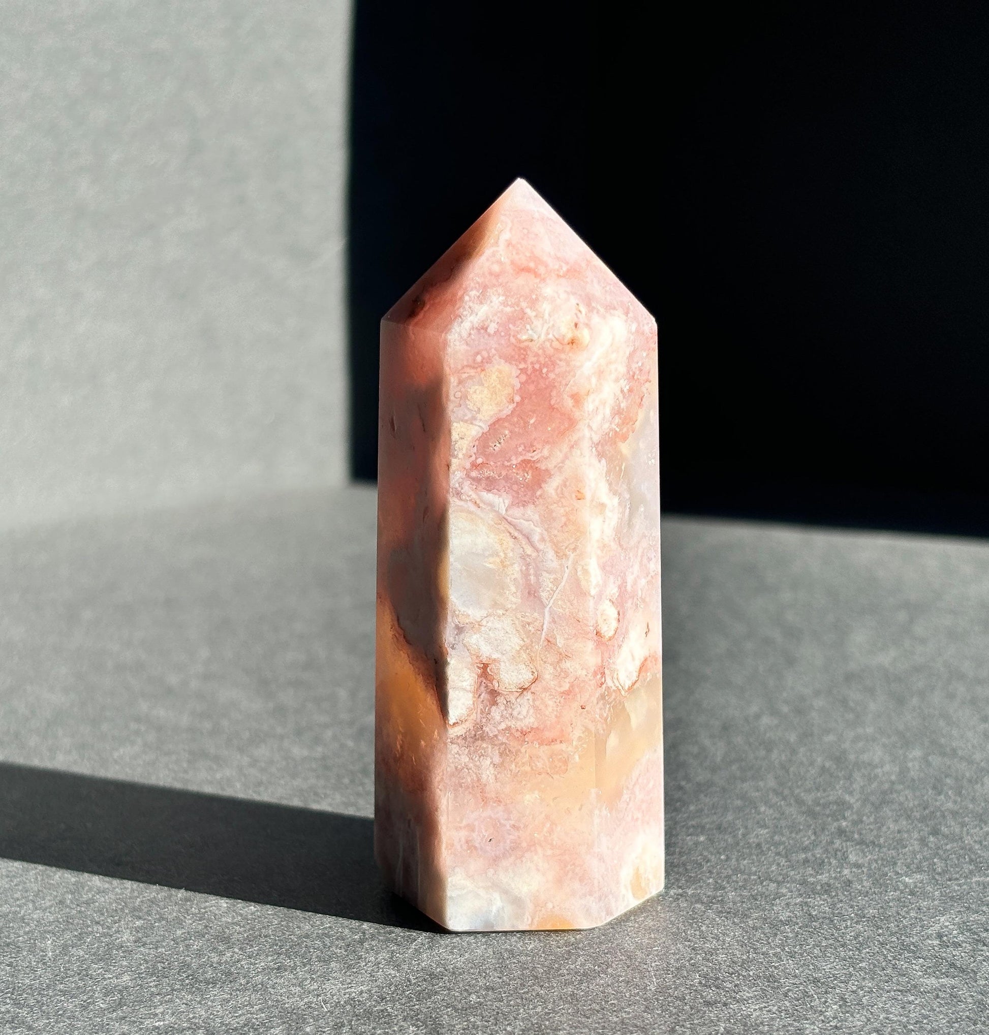 Pink Flower Agate Crystal Tower