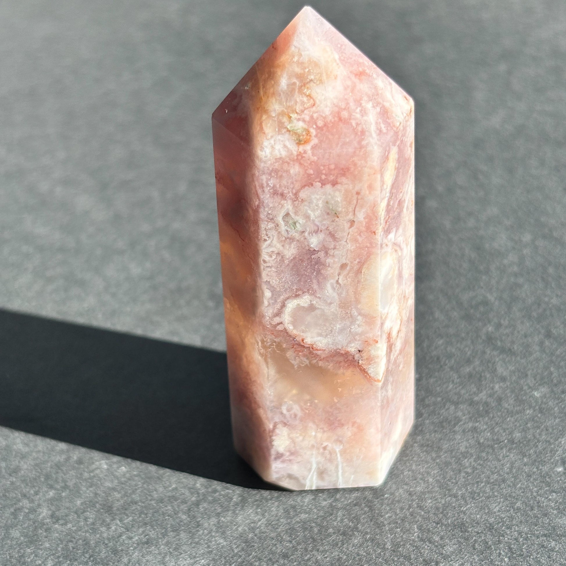 Pink Flower Agate Crystal Tower