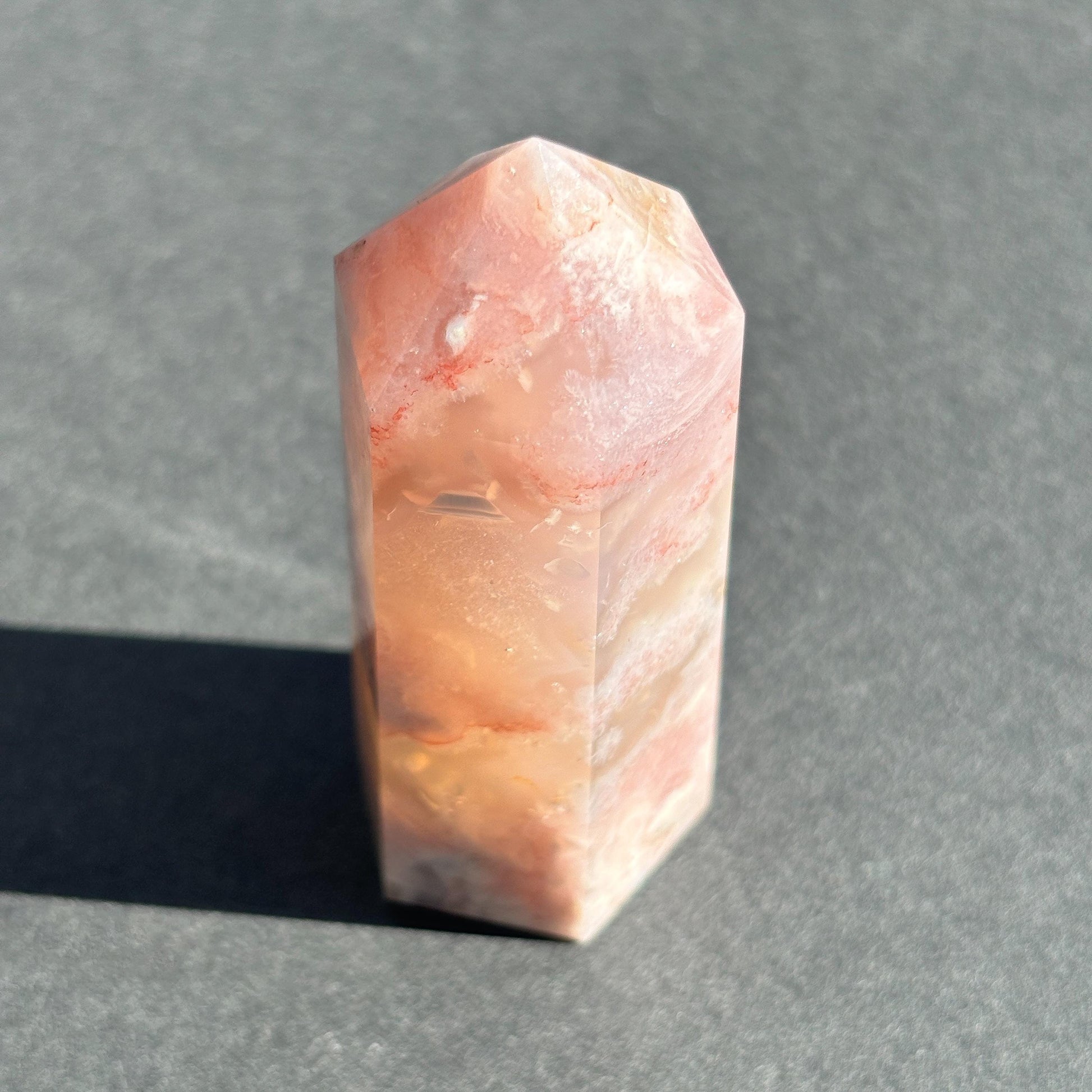 Pink Flower Agate Crystal Tower