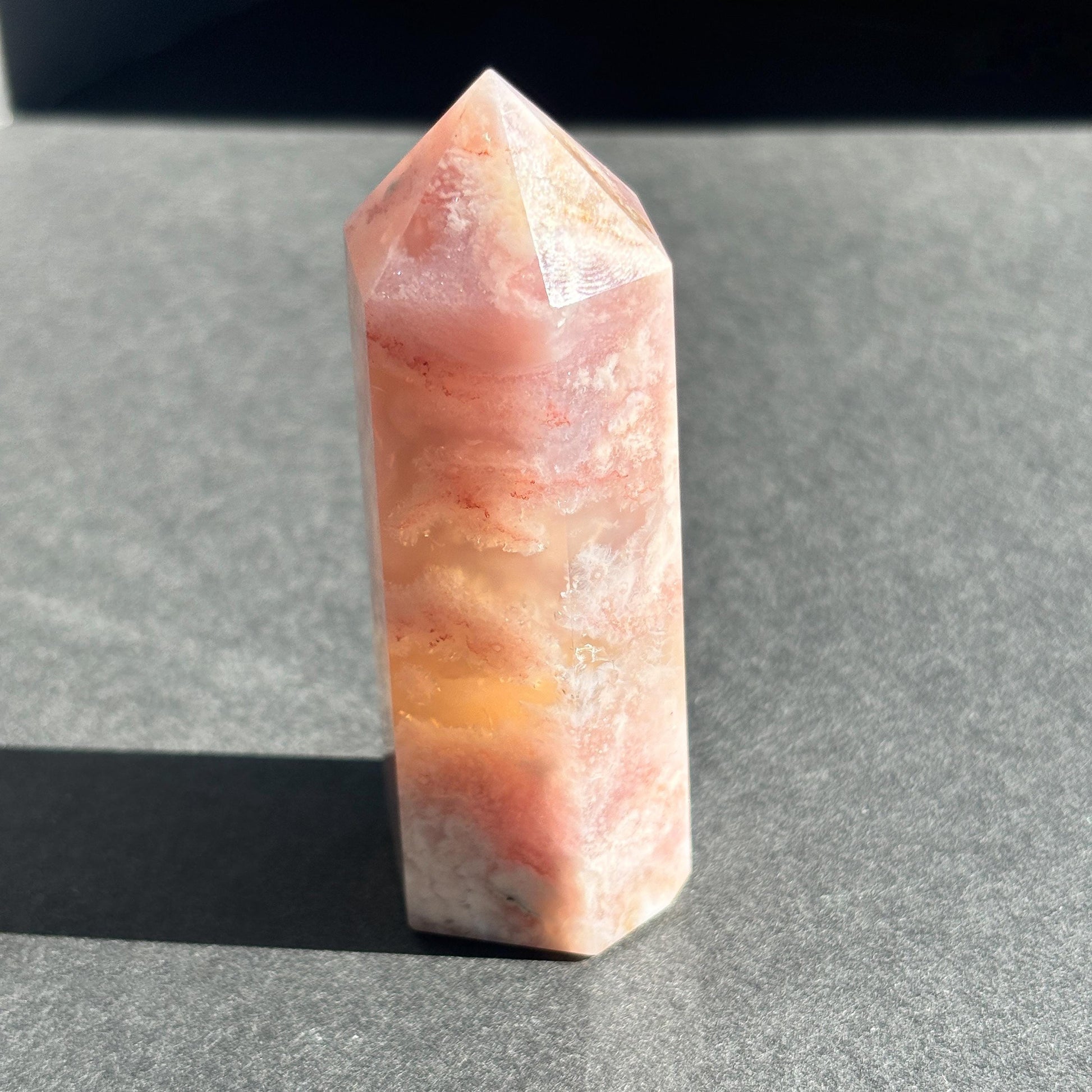 Pink Flower Agate Crystal Tower