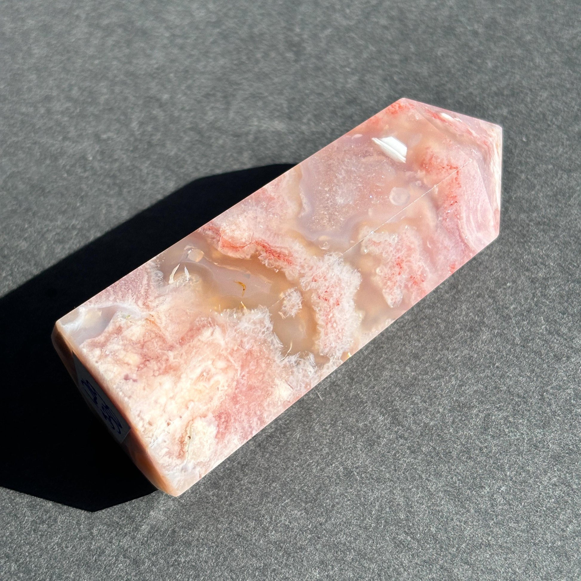 Pink Flower Agate Crystal Tower