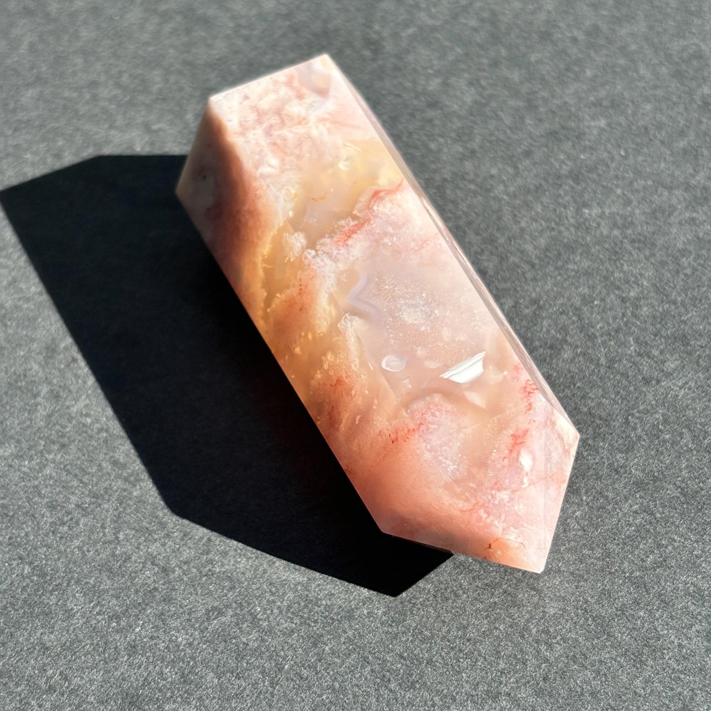 Pink Flower Agate Crystal Tower