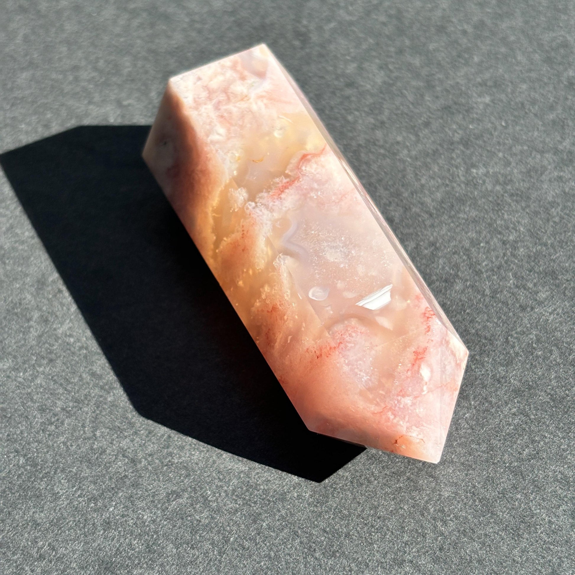 Pink Flower Agate Crystal Tower