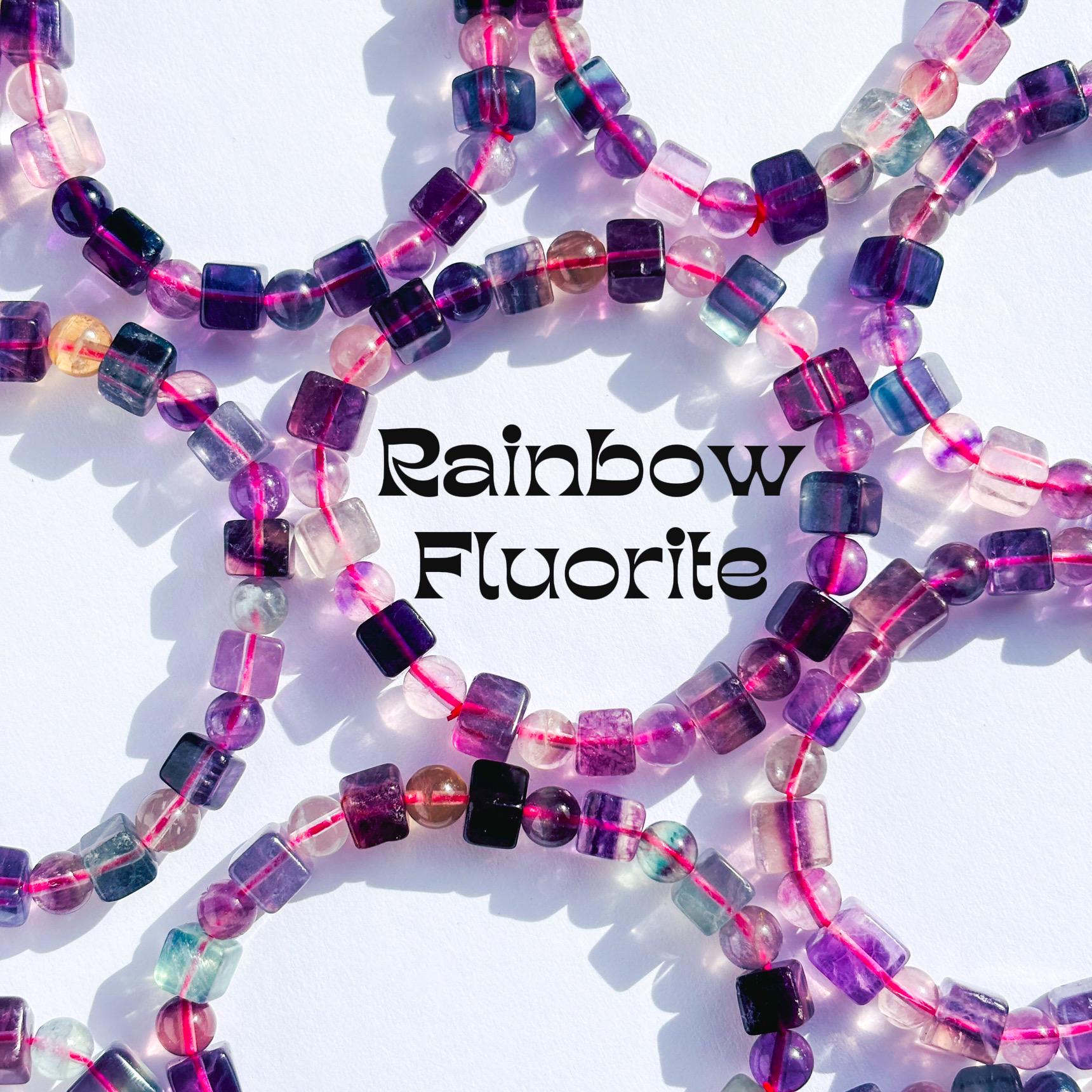 Rainbow Fluorite Cube Crystal Stretch Bracelet