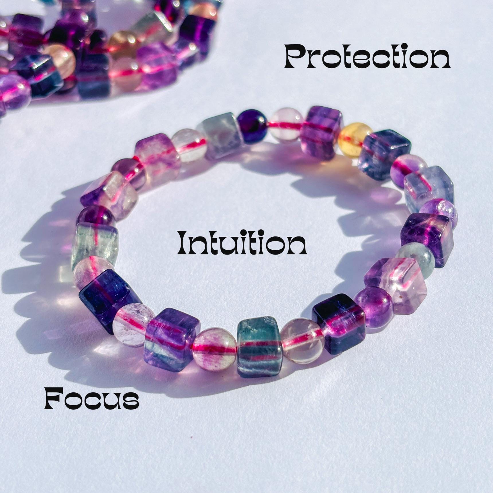Rainbow Fluorite Cube Crystal Stretch Bracelet