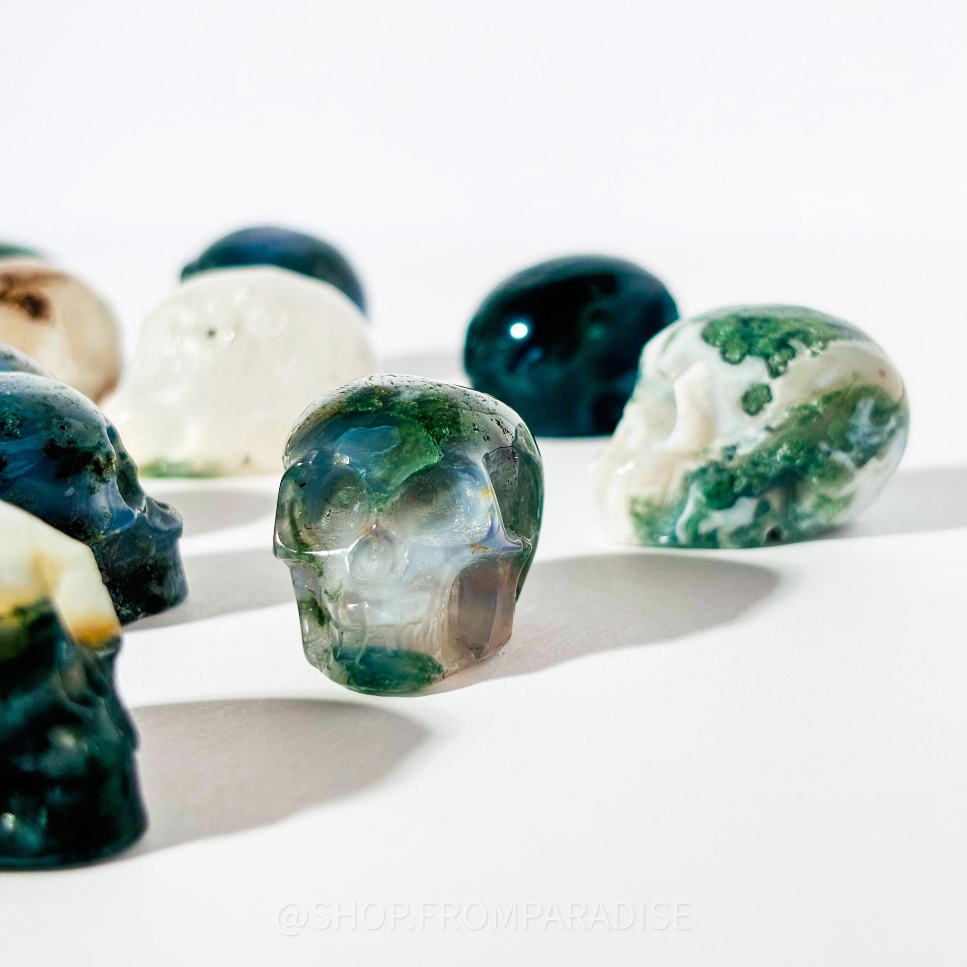 Mini Moss Agate Skull Carving