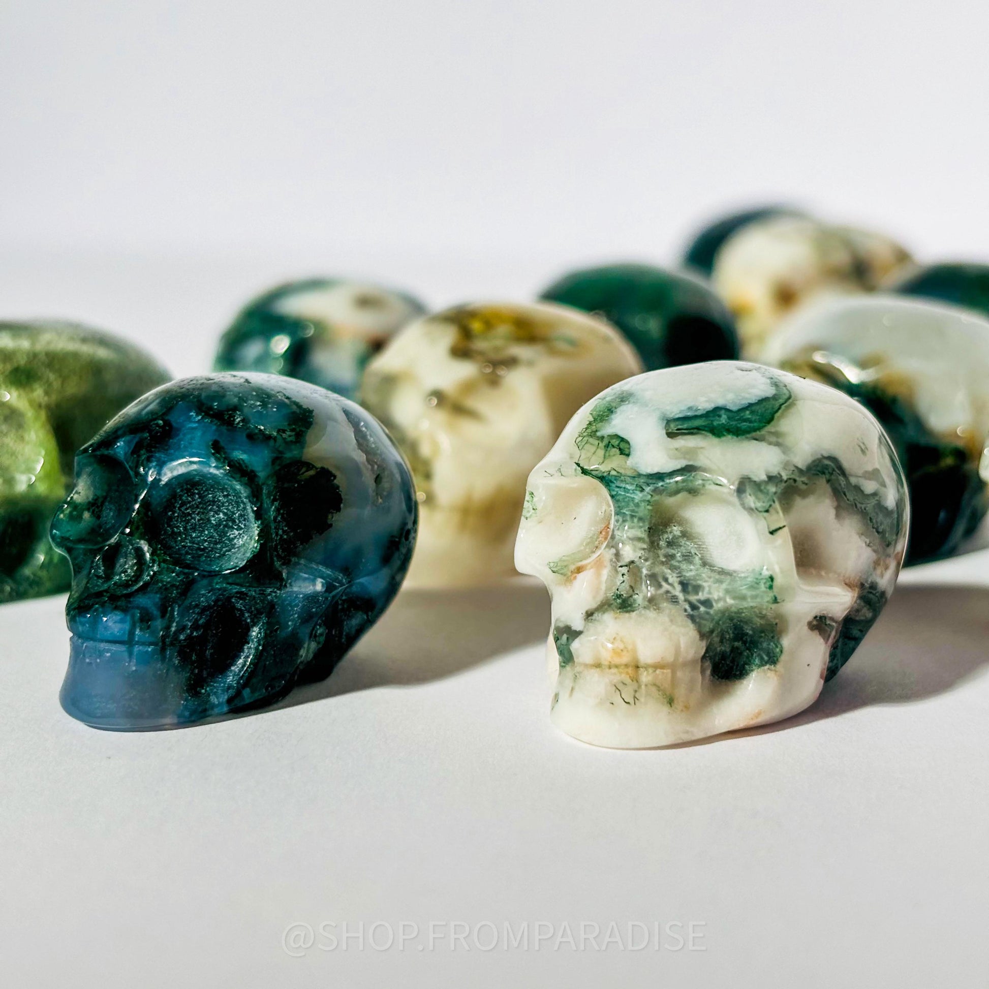 Mini Moss Agate Skull Carving