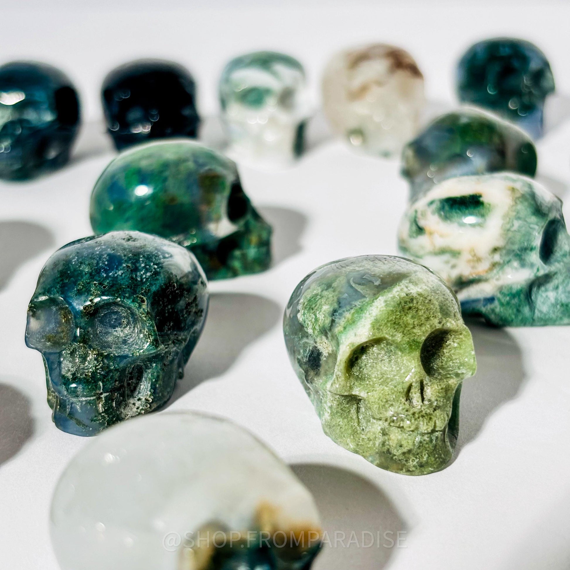 Mini Moss Agate Skull Carving