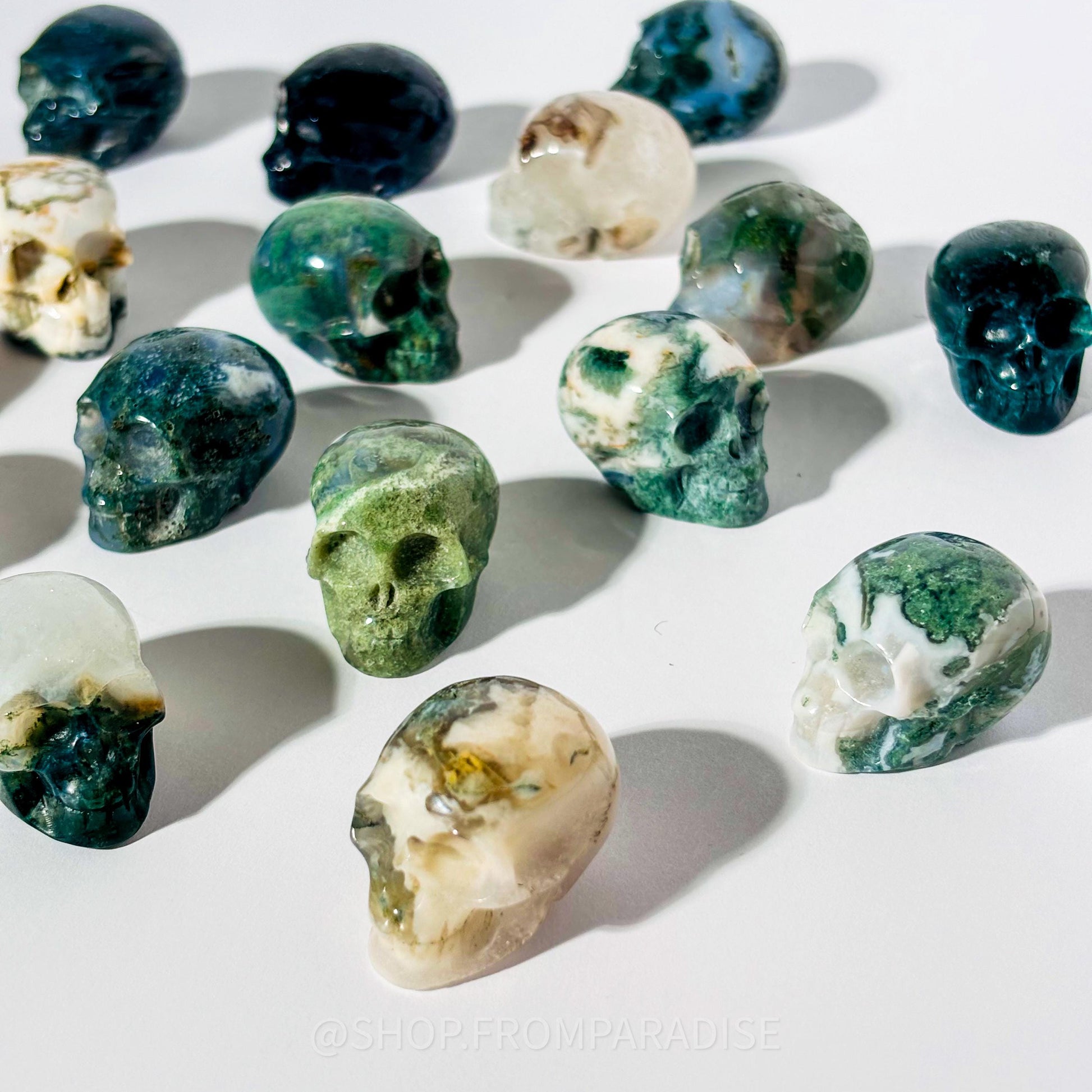 Mini Moss Agate Skull Carving