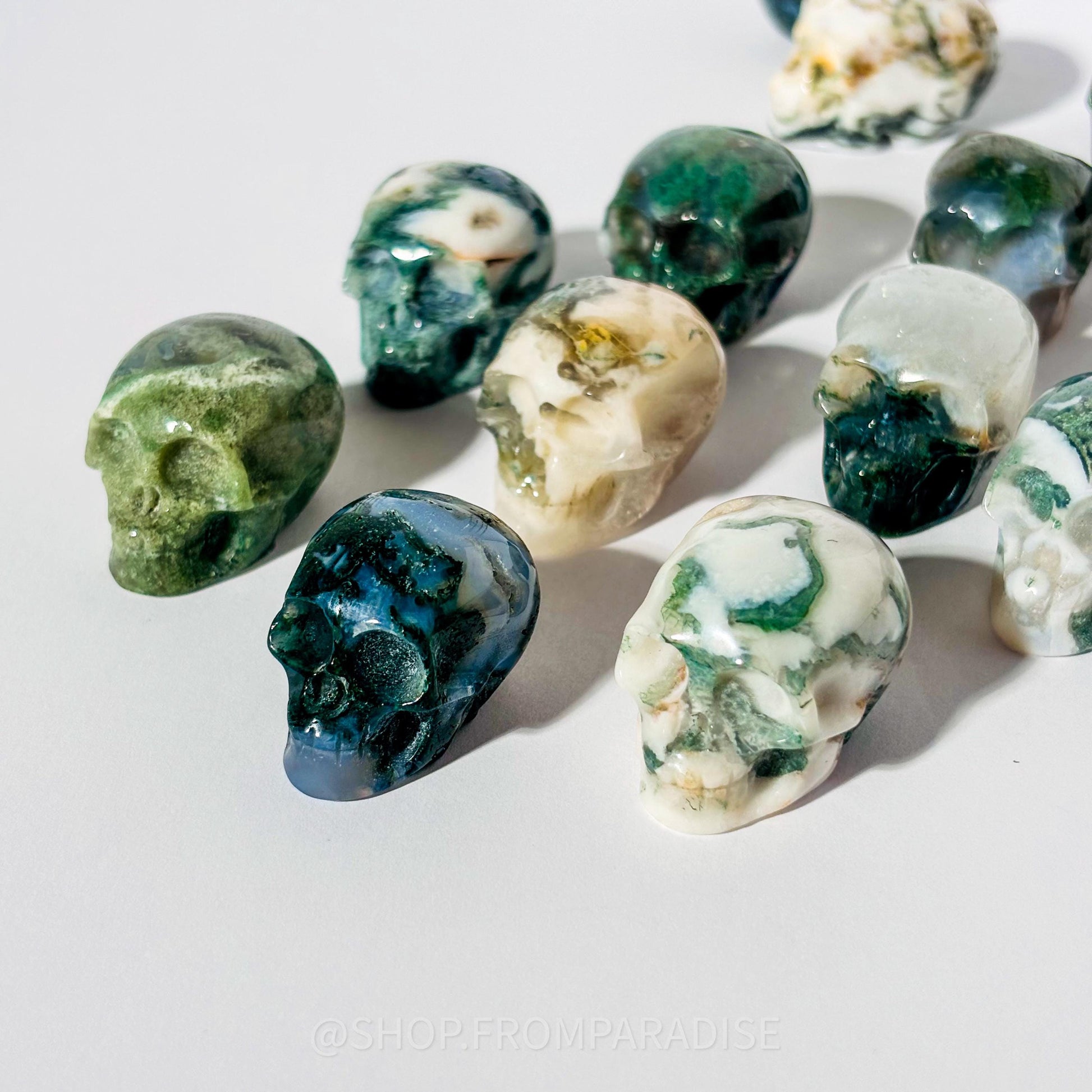 Mini Moss Agate Skull Carving