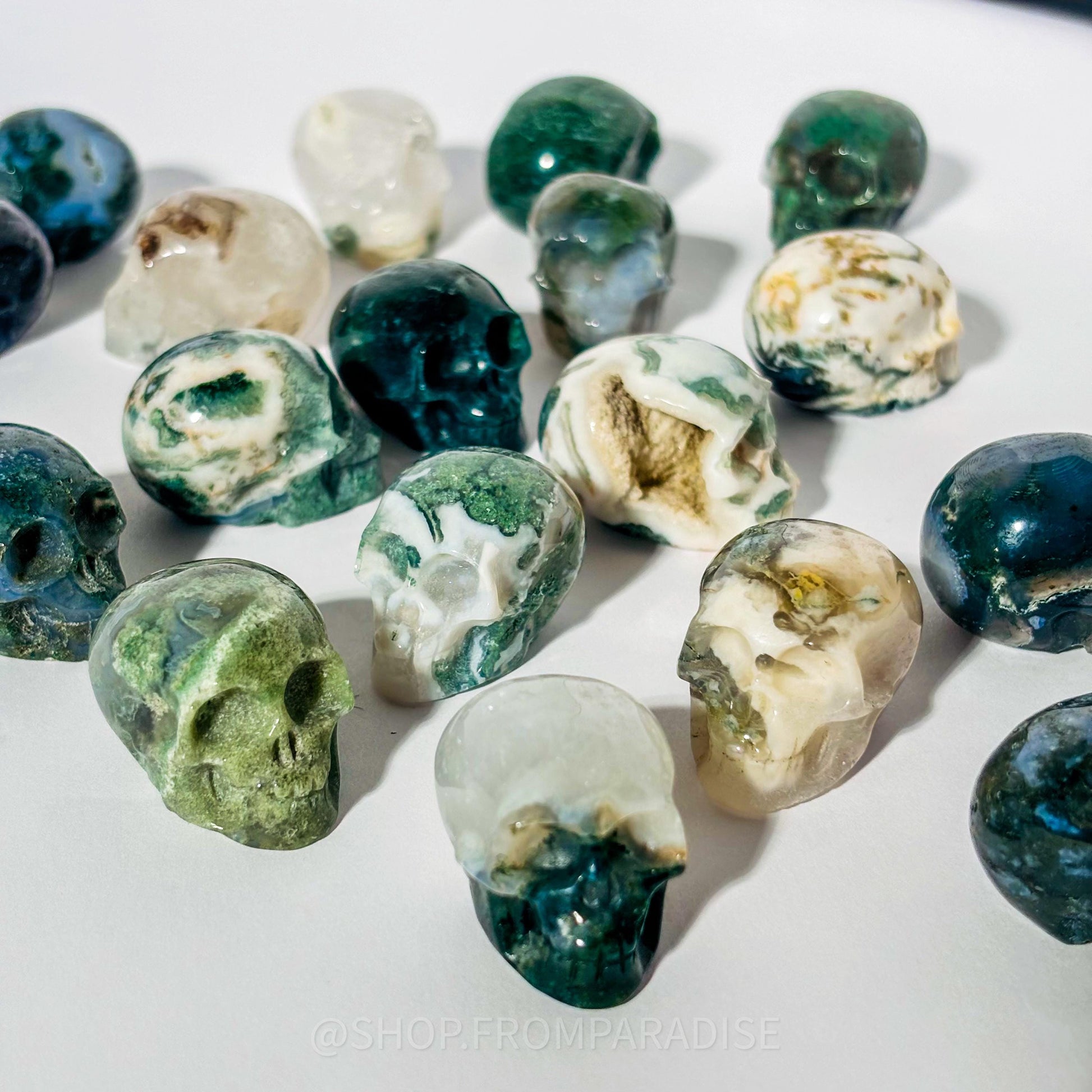 Mini Moss Agate Skull Carving