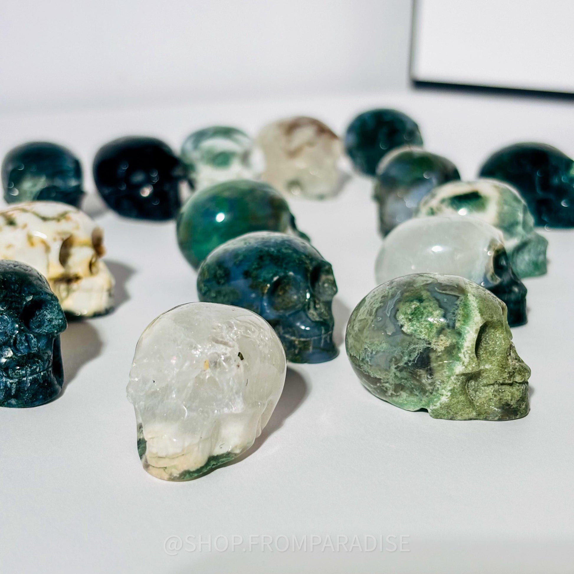 Mini Moss Agate Skull Carving