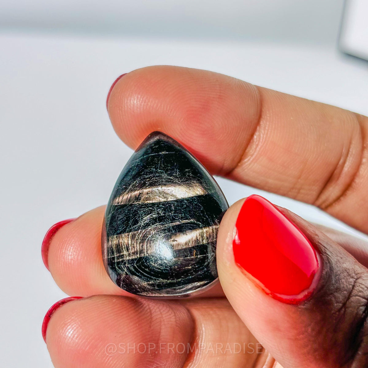 Hypersthene Teardrop Crystal Cabochon