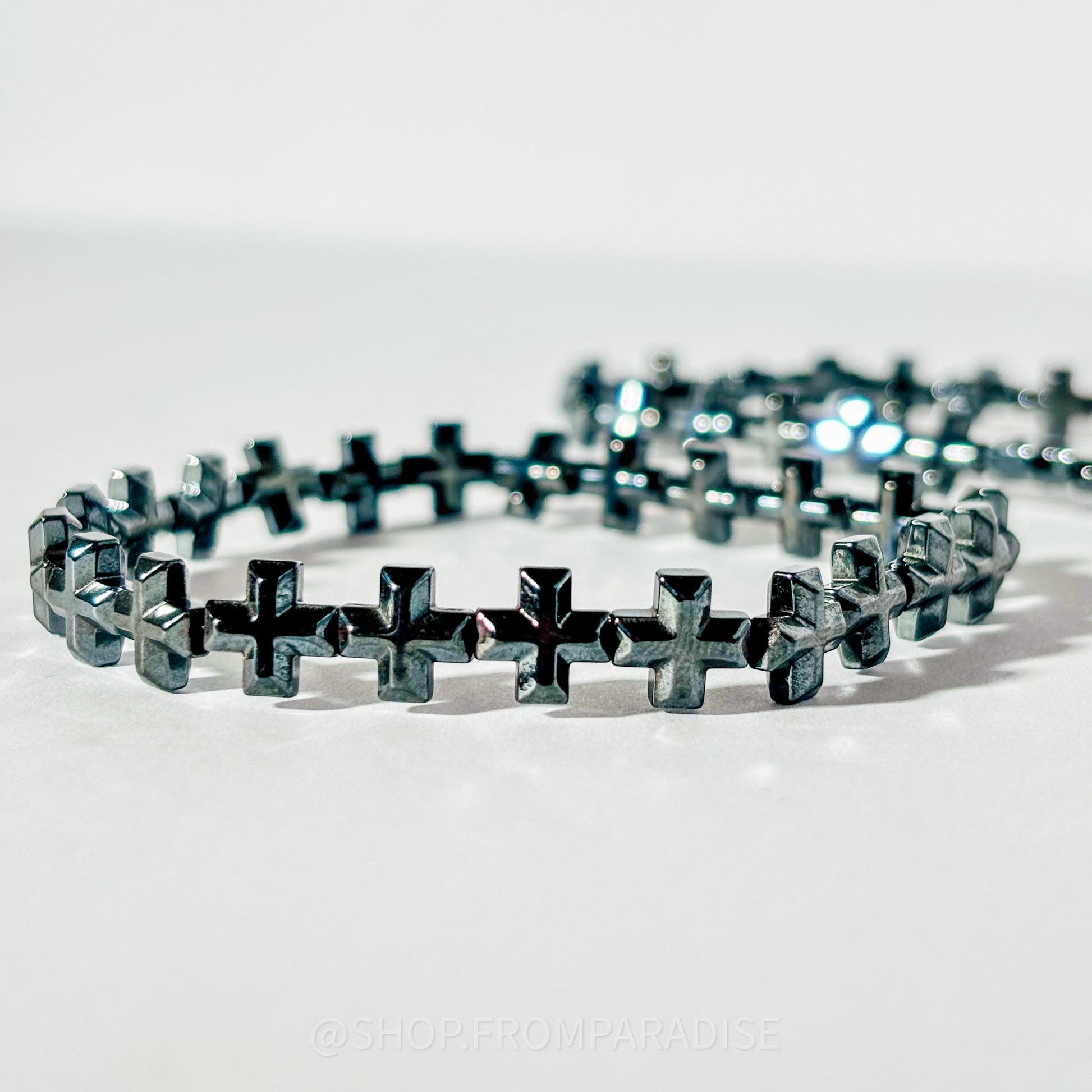 Hematite Cross Crystal Mineral Bracelet