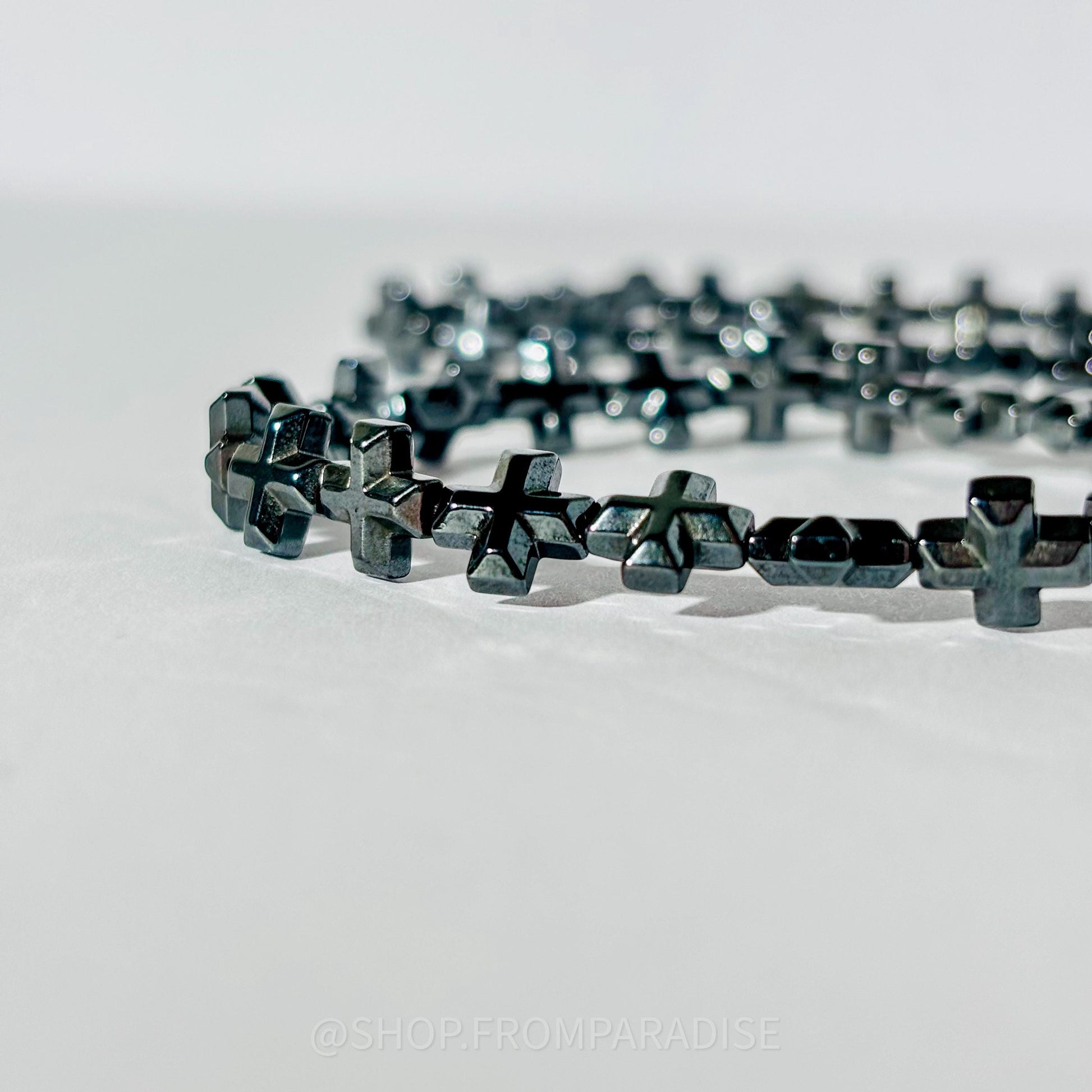 Hematite Cross Crystal Mineral Bracelet