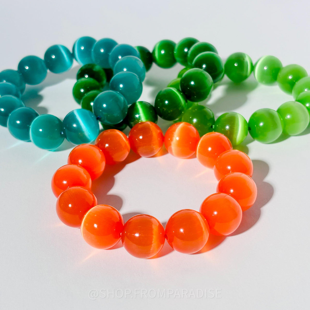 BLUE ORANGE GREEN DARK GREEN SELENITE Crystal Stretch Bracelet