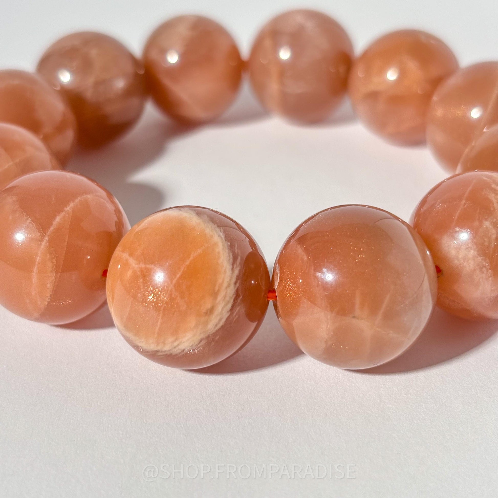 PEACH MOONSTONE Crystal Bracelet MENS WOMEN LARGE BEAD
