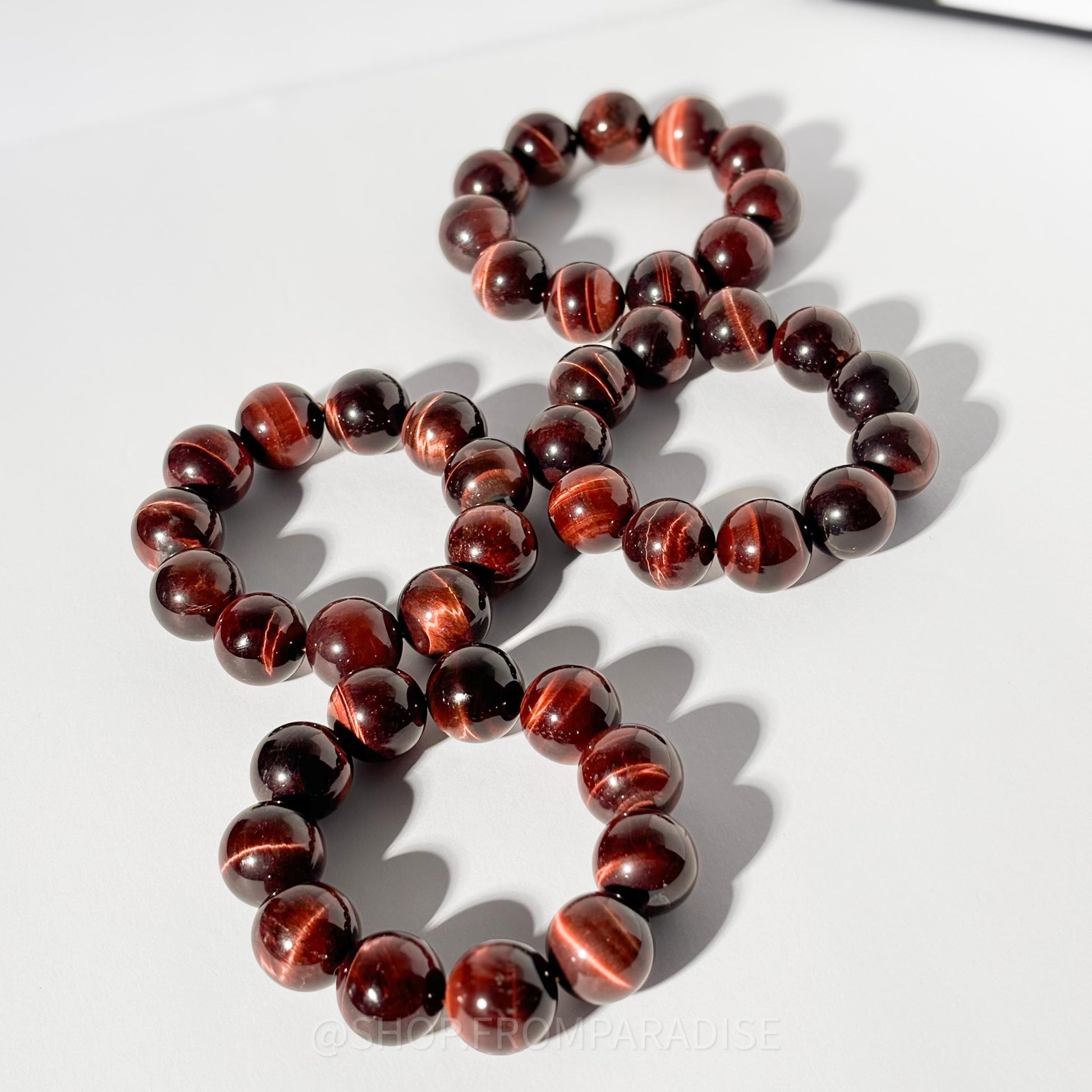 RED TIGERS EYE Large Stretch Crystal Bracelet MENS LARGE BEAD