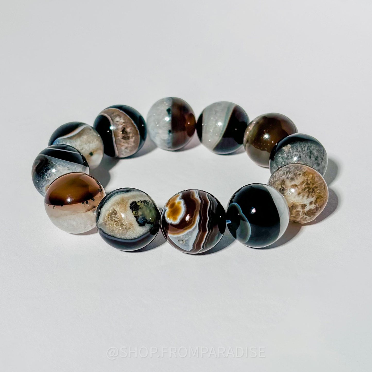 BLACK AGATE Large Crystal Stretch Bracelet