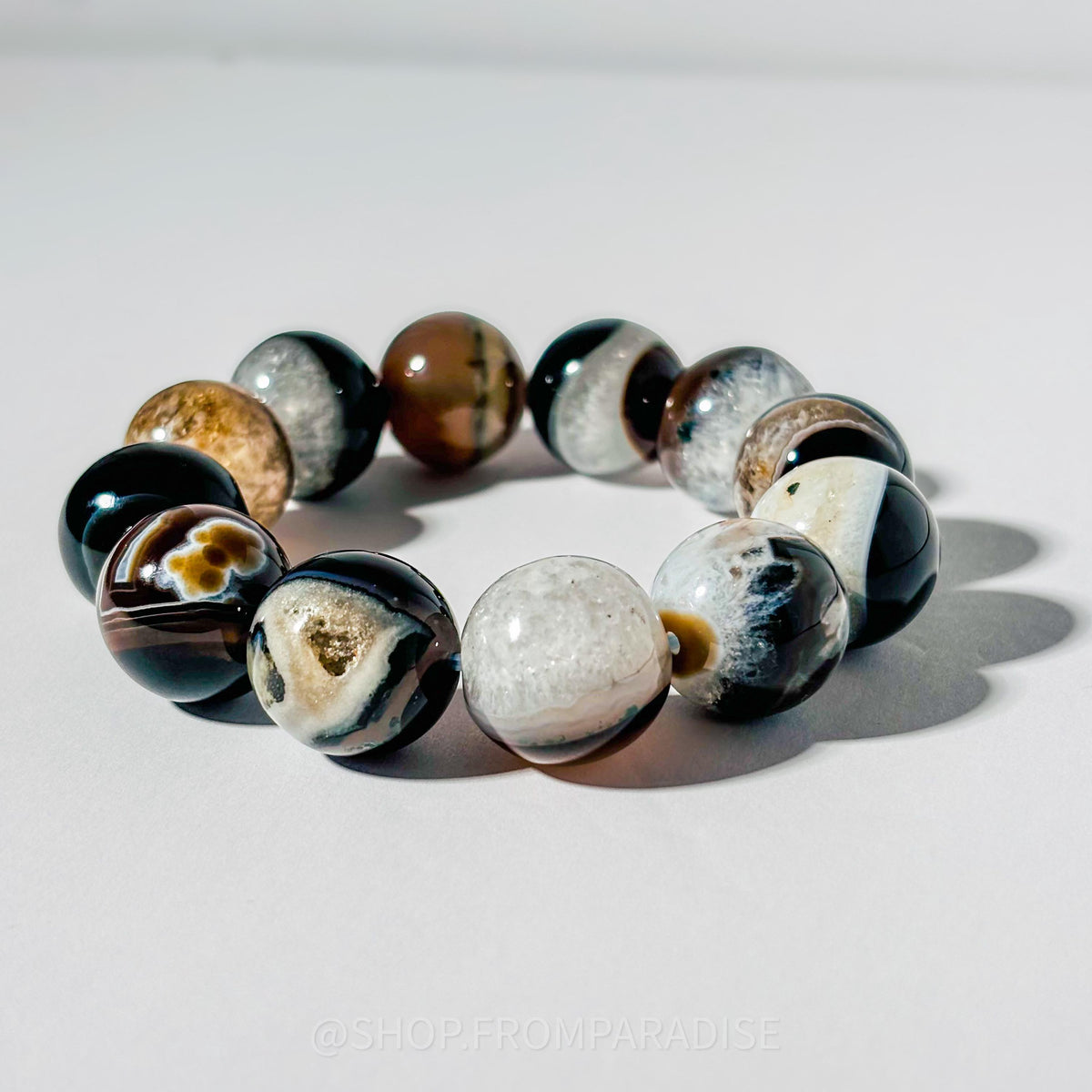 BLACK AGATE Large Crystal Stretch Bracelet