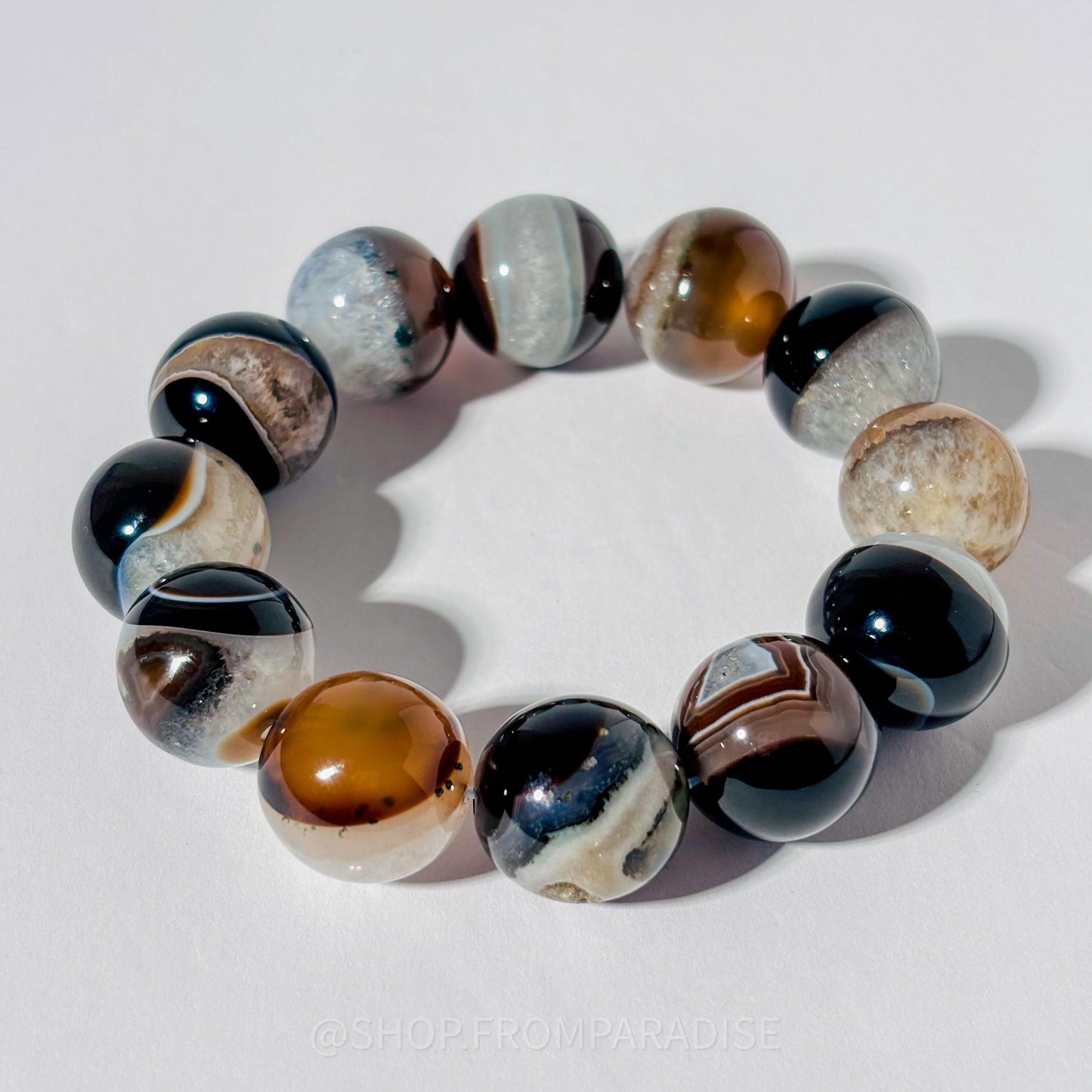 BLACK AGATE Large Crystal Stretch Bracelet