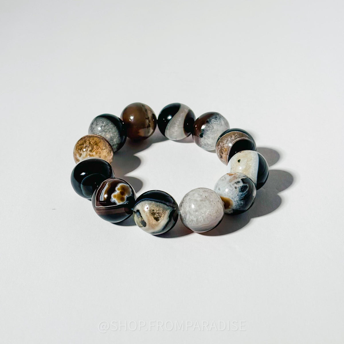 BLACK AGATE Large Crystal Stretch Bracelet