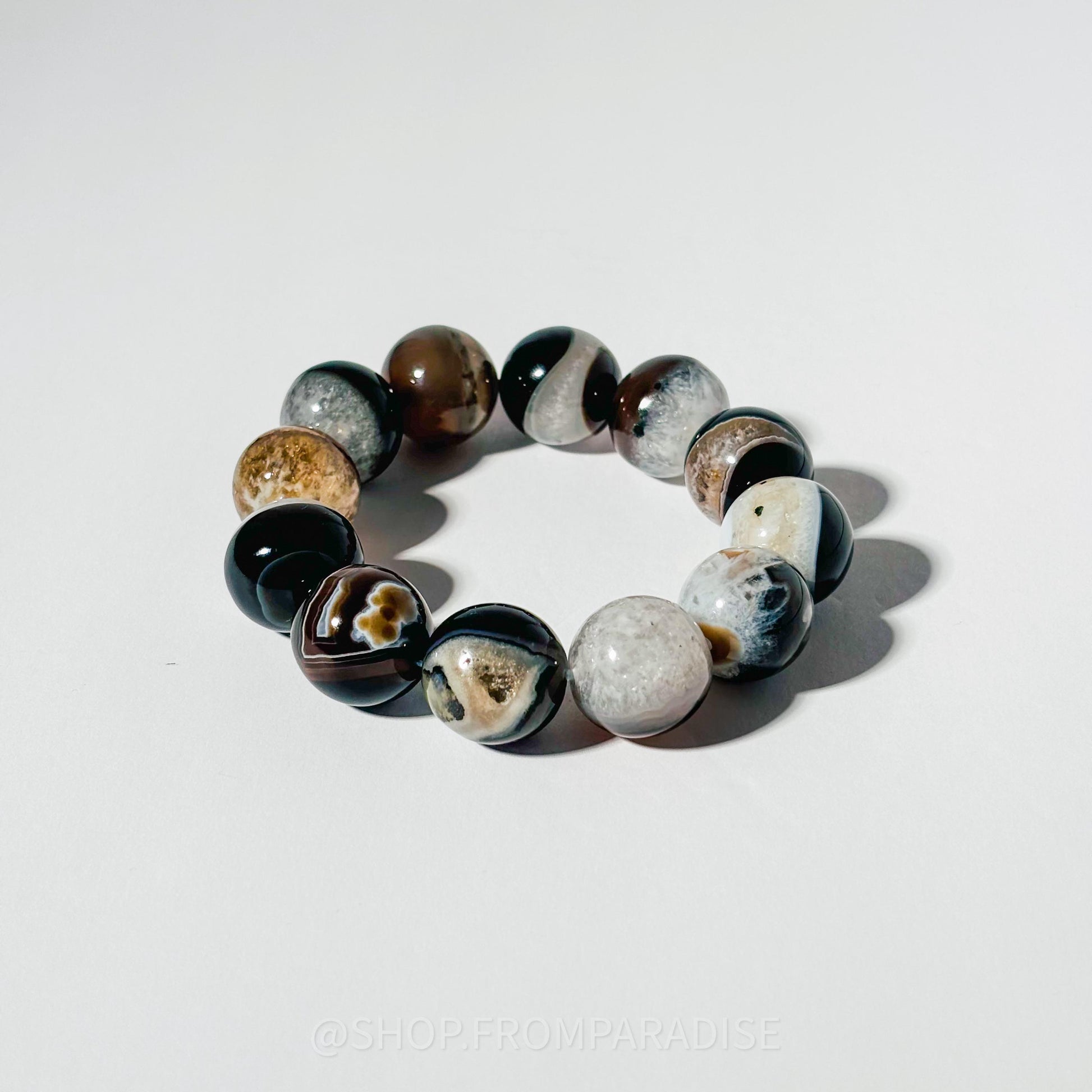 BLACK AGATE Large Crystal Stretch Bracelet