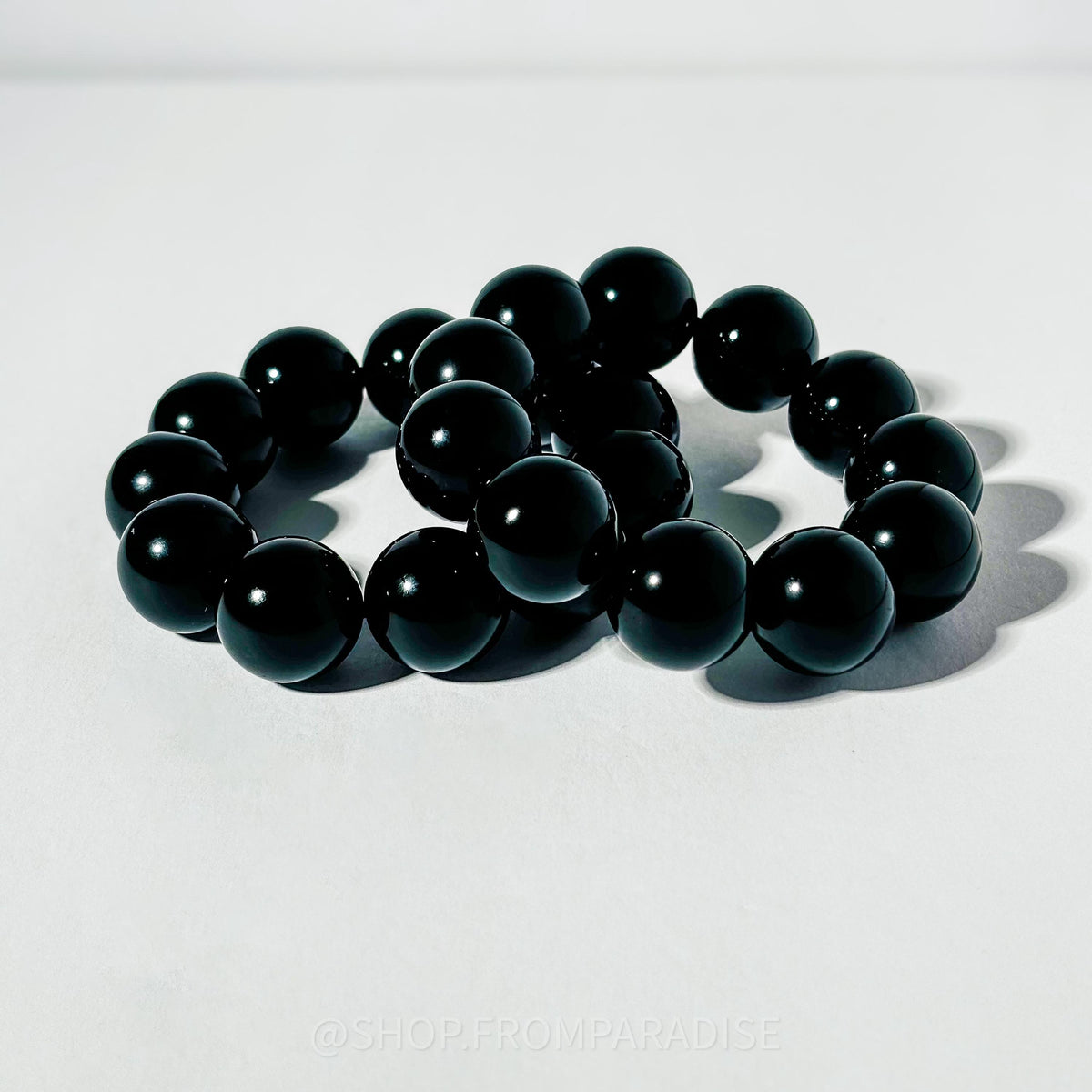 Black Obsidian Large Crystal Stretch Bracelet mens large bead
