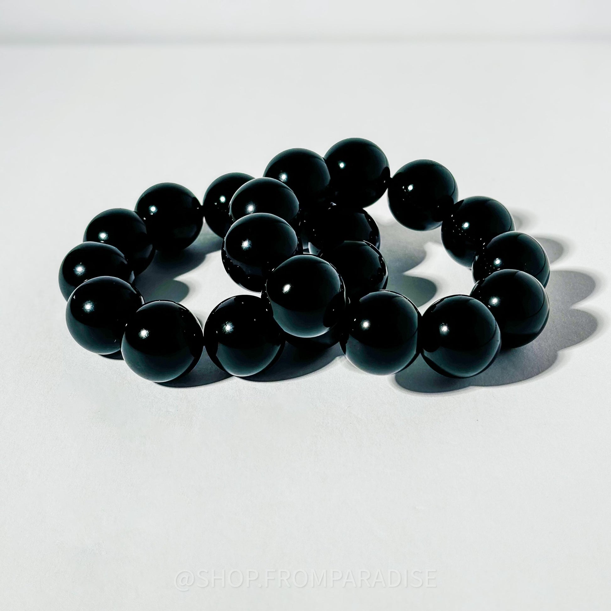 Black Obsidian Large Crystal Stretch Bracelet mens large bead