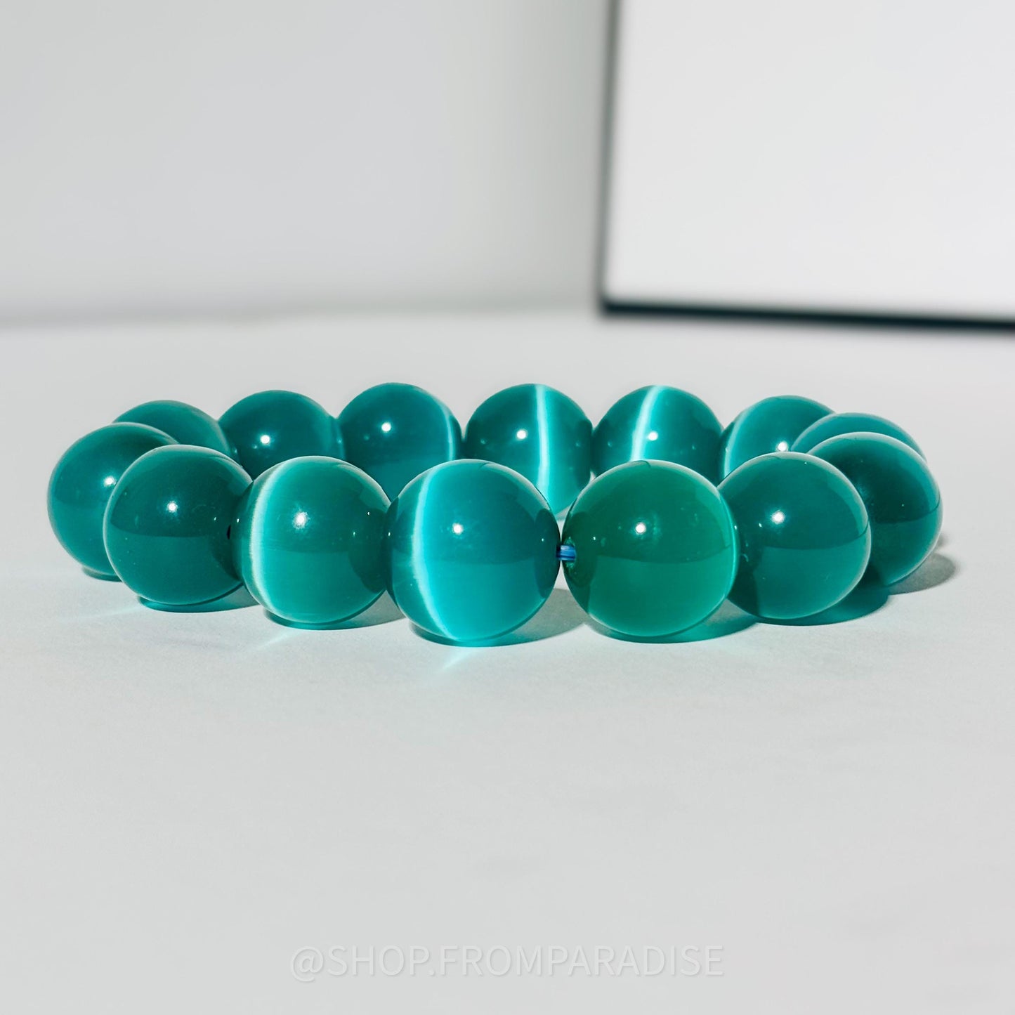 BLUE CHRYSOBERYL Cat Eye Crystal Stretch Bracelet - Handmade Jewelry