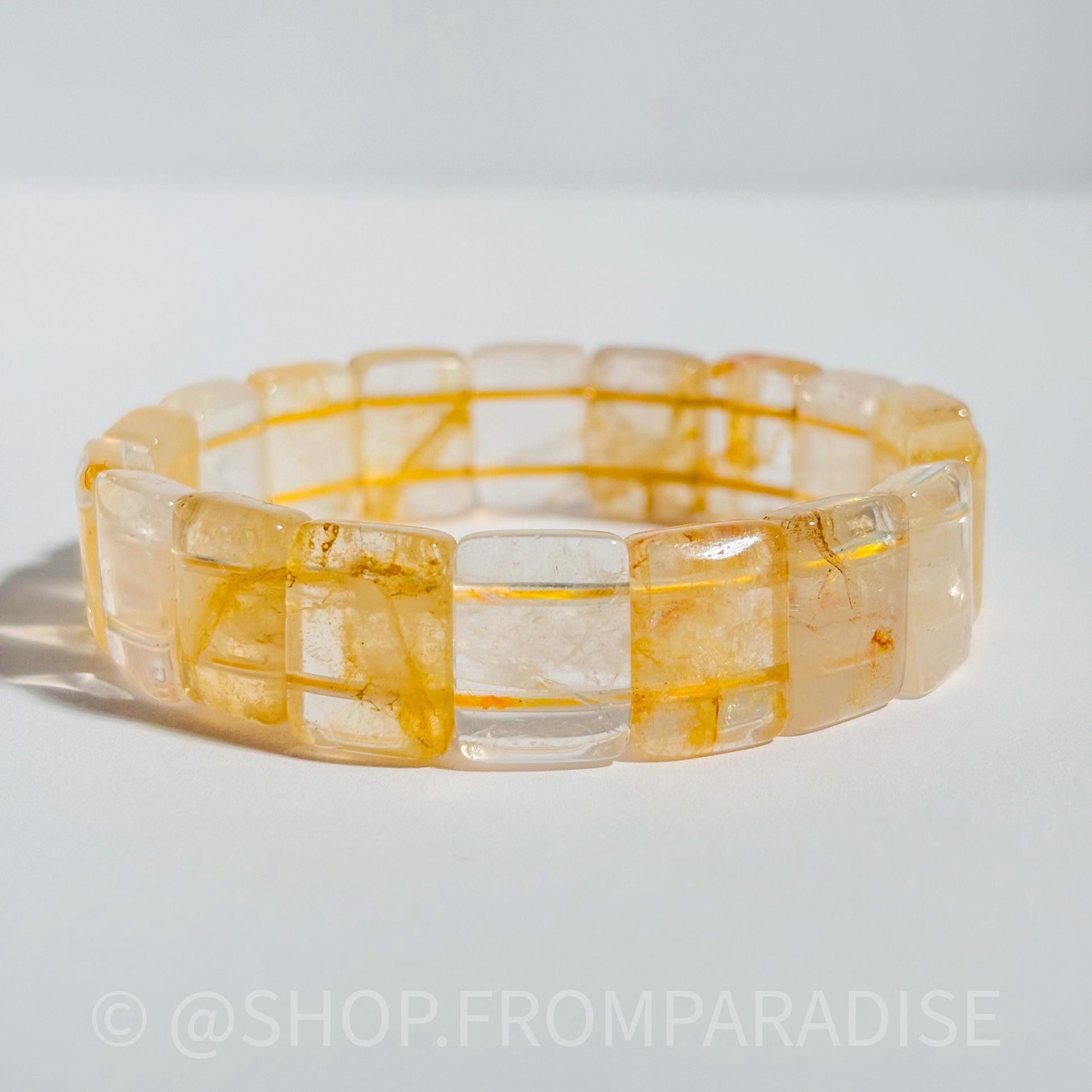 Golden Healer Bangle Golden Healer Crystal Bracelet Handmade Jewelry Gift Golden Healer Yellow Hematoid Quartz Gemstone Bracelet Stretch
