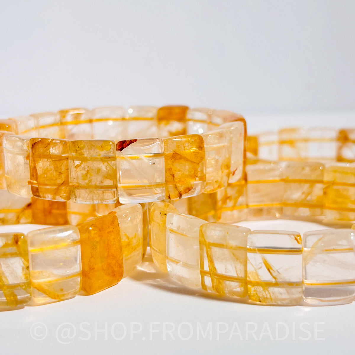 Golden Healer Bangle Golden Healer Crystal Bracelet Handmade Jewelry Gift Golden Healer Yellow Hematoid Quartz Gemstone Bracelet Stretch
