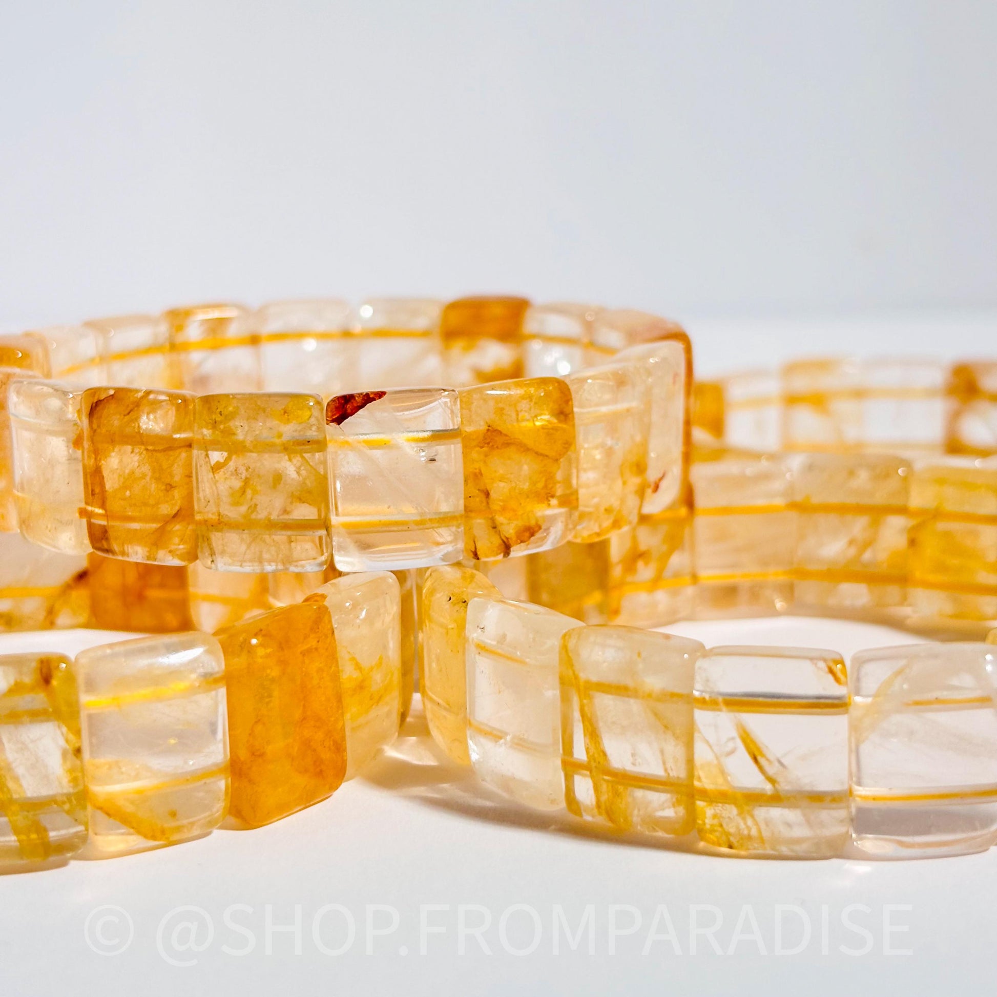 Golden Healer Bangle Golden Healer Crystal Bracelet Handmade Jewelry Gift Golden Healer Yellow Hematoid Quartz Gemstone Bracelet Stretch