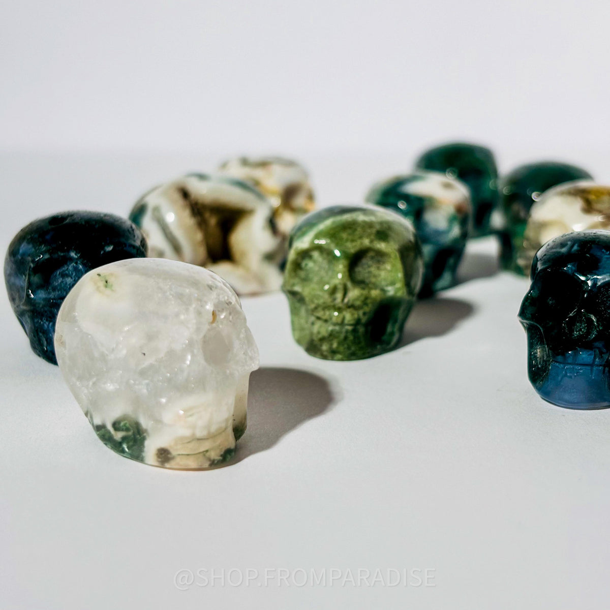 Mini Moss Agate Skull Carving