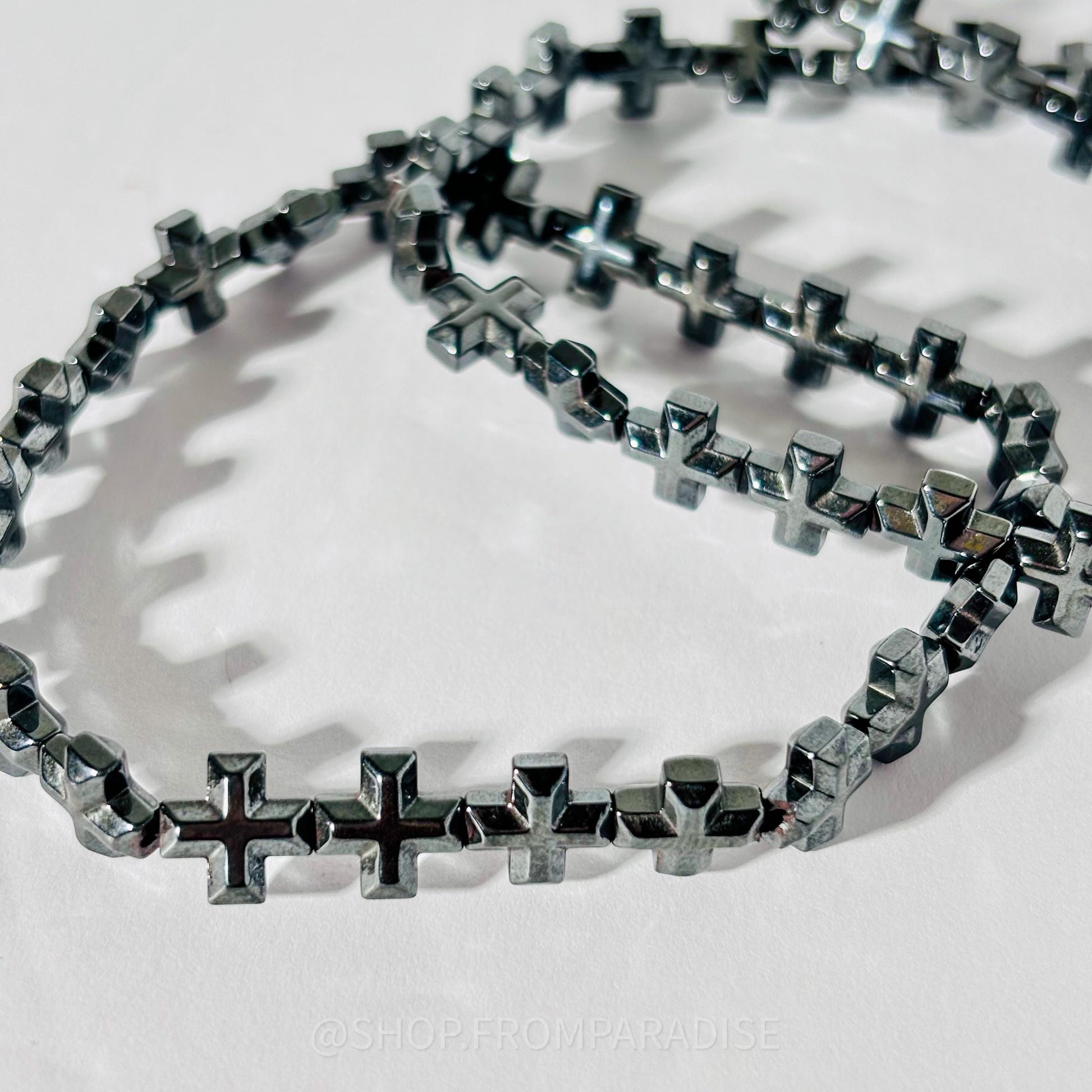 Hematite Cross Crystal Mineral Bracelet