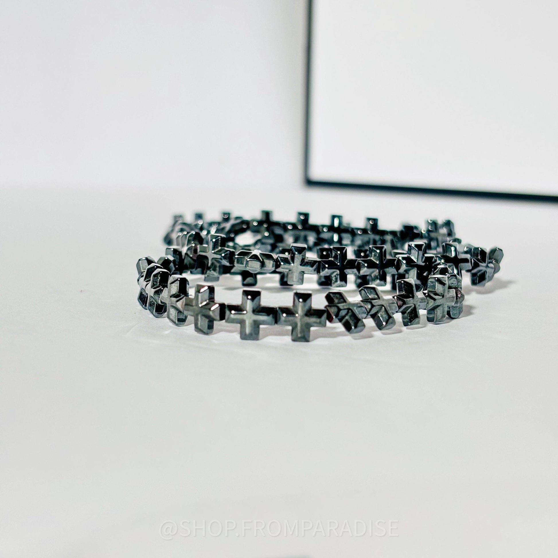 Hematite Cross Crystal Mineral Bracelet