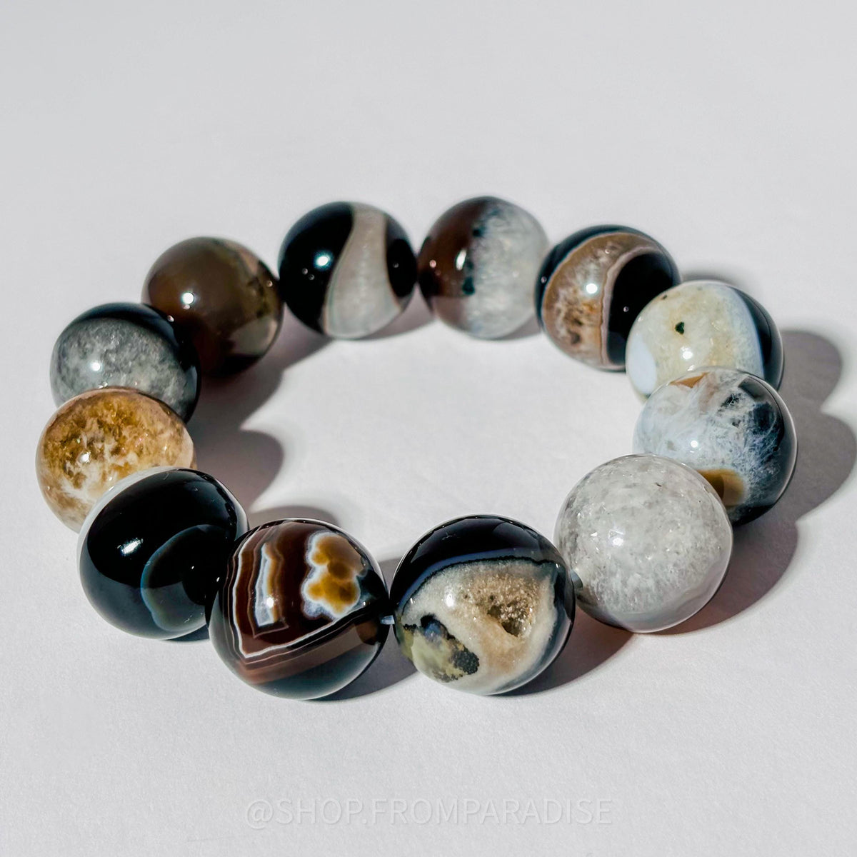 BLACK AGATE Large Crystal Stretch Bracelet