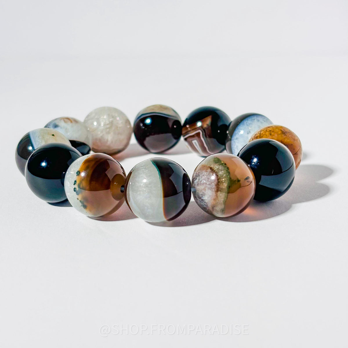 BLACK AGATE Large Crystal Stretch Bracelet