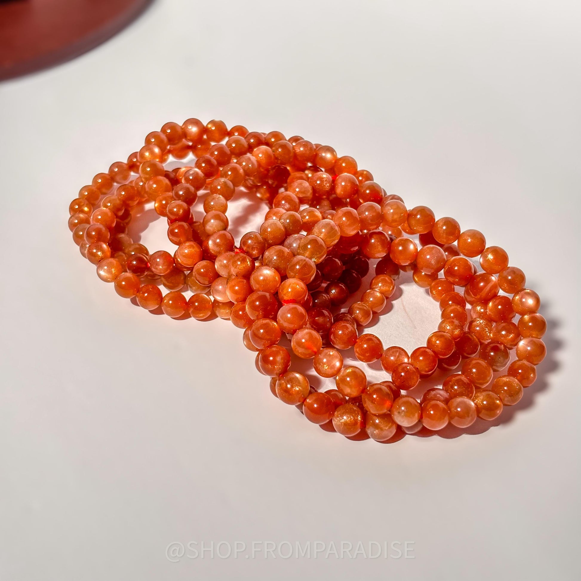Orange Sunstone Crystal Bracelet Natural Sunstone Gemstone Round Bead Stretch Bracelet Spiritual Handmade