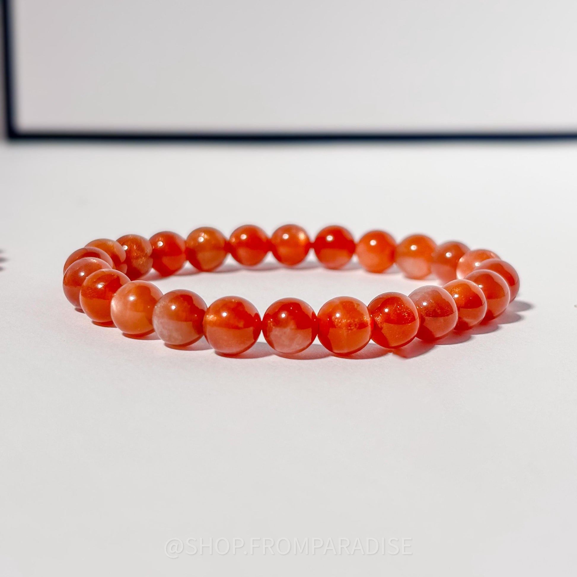 Orange Sunstone Crystal Bracelet Natural Sunstone Gemstone Round Bead Stretch Bracelet Spiritual Handmade