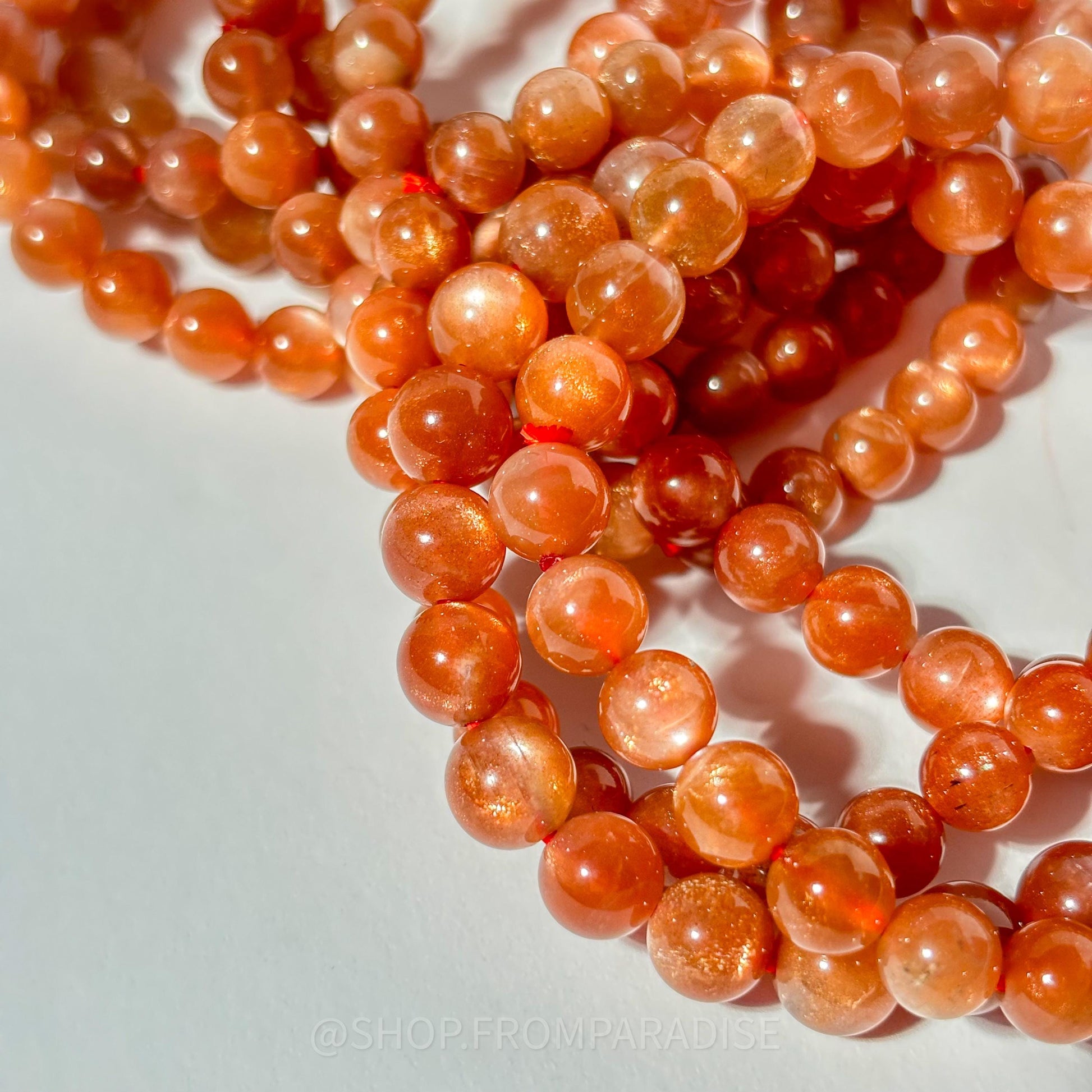 Orange Sunstone Crystal Bracelet Natural Sunstone Gemstone Round Bead Stretch Bracelet Spiritual Handmade