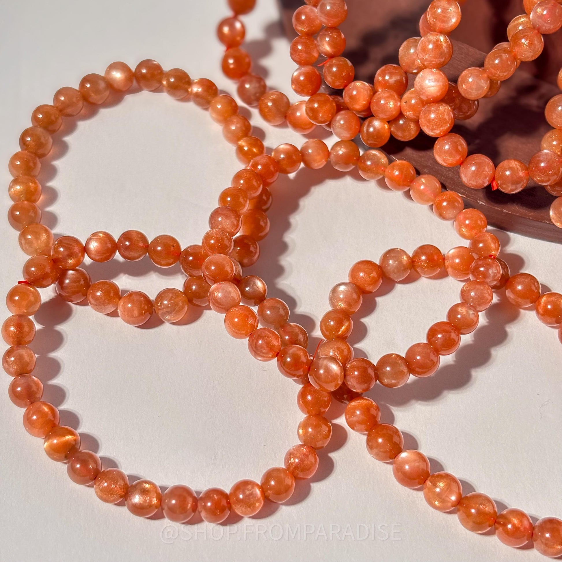Orange Sunstone Crystal Bracelet Natural Sunstone Gemstone Round Bead Stretch Bracelet Spiritual Handmade