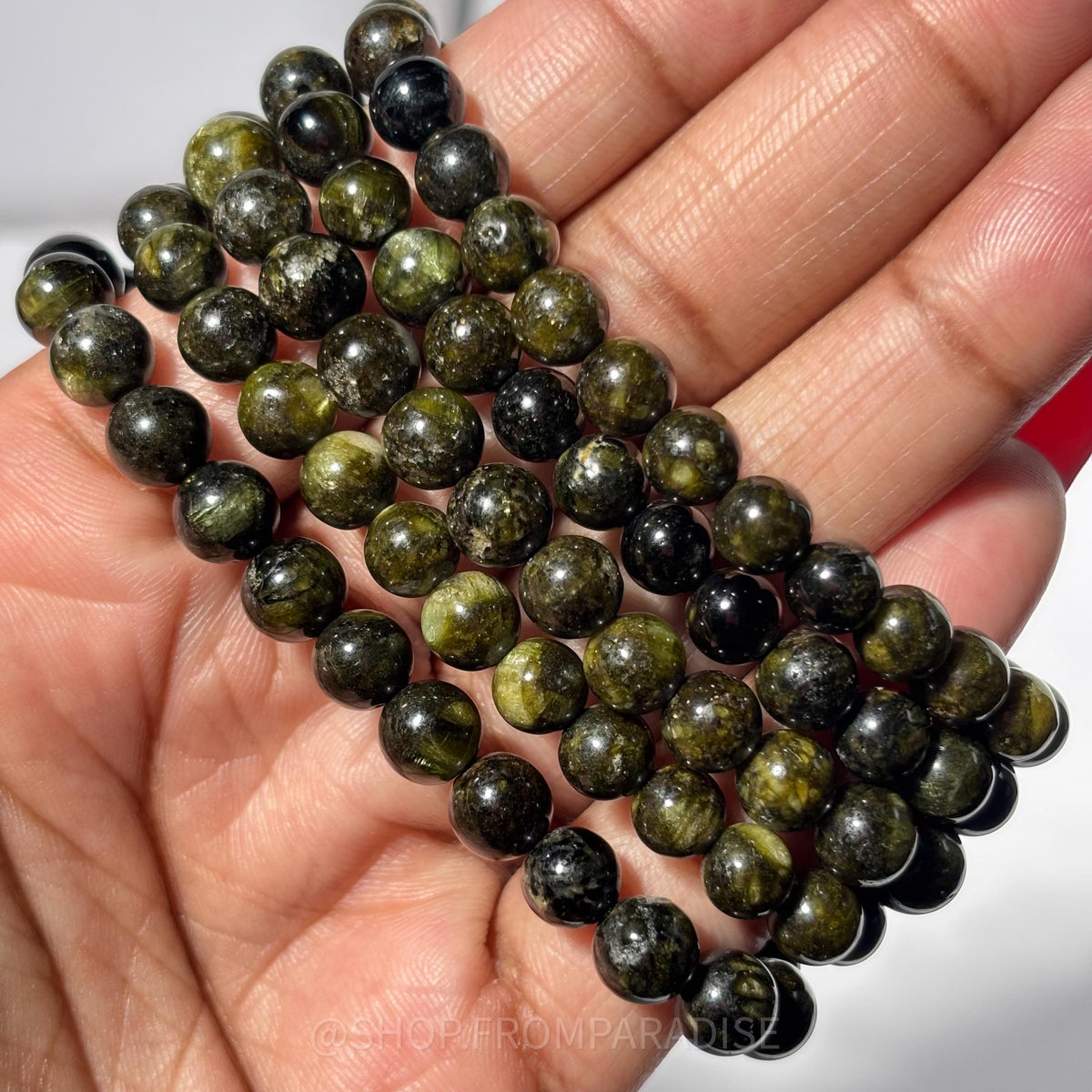 Green Tourmaline Crystal Round Bead Stretch Bracelet
