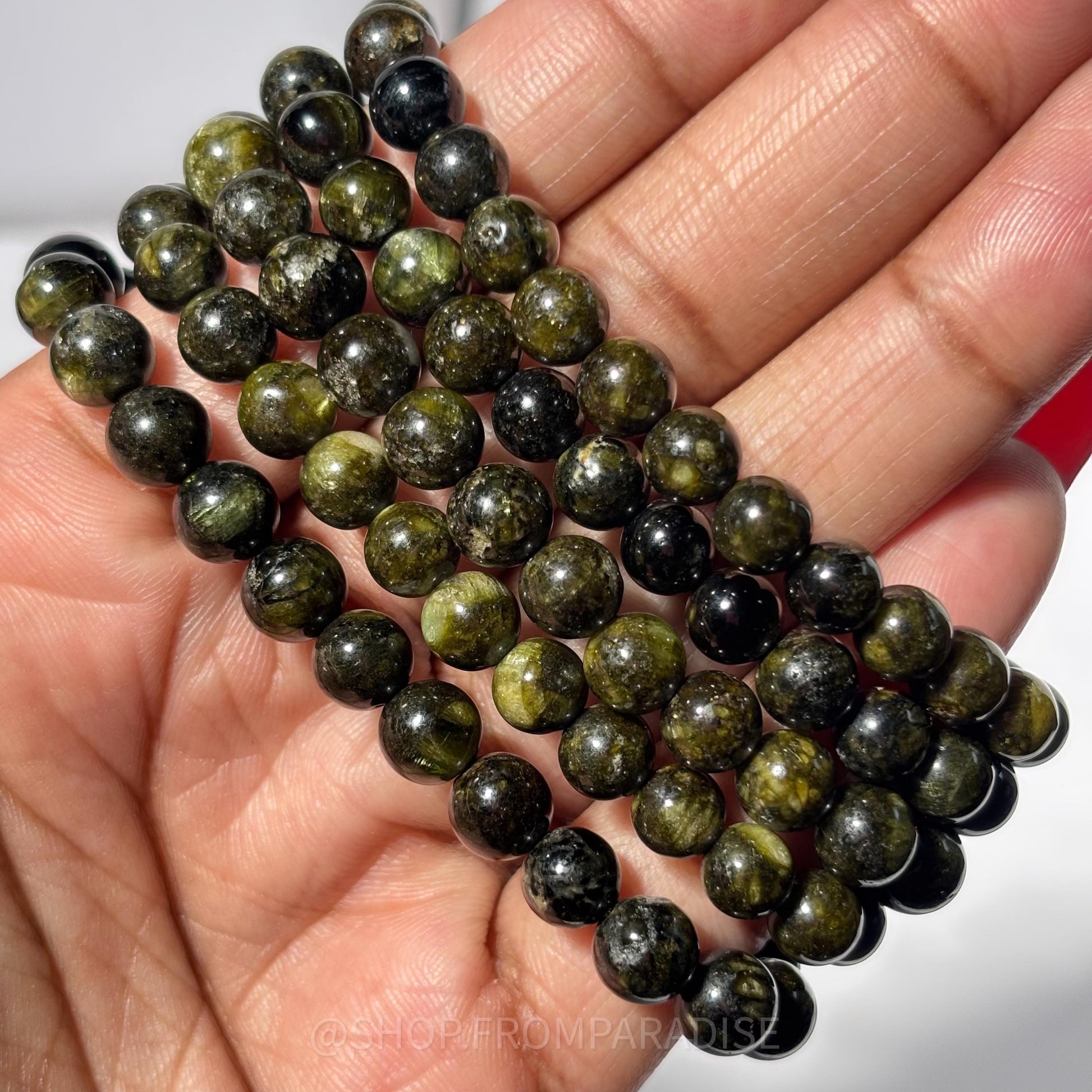 Green Tourmaline Crystal Round Bead Stretch Bracelet