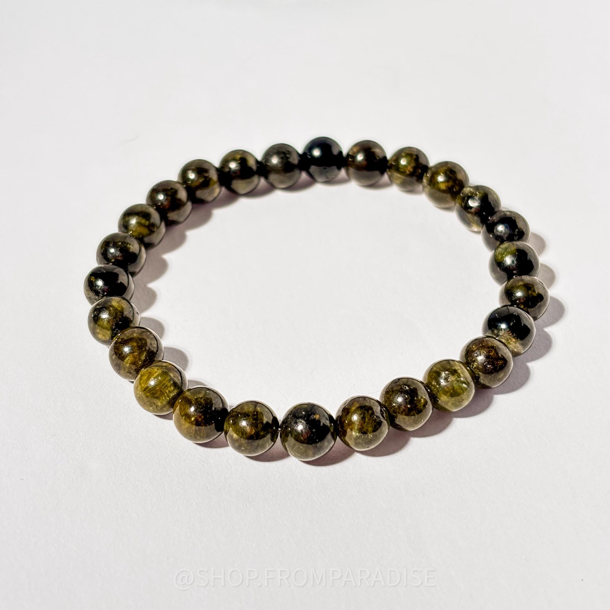 Green Tourmaline Crystal Round Bead Stretch Bracelet