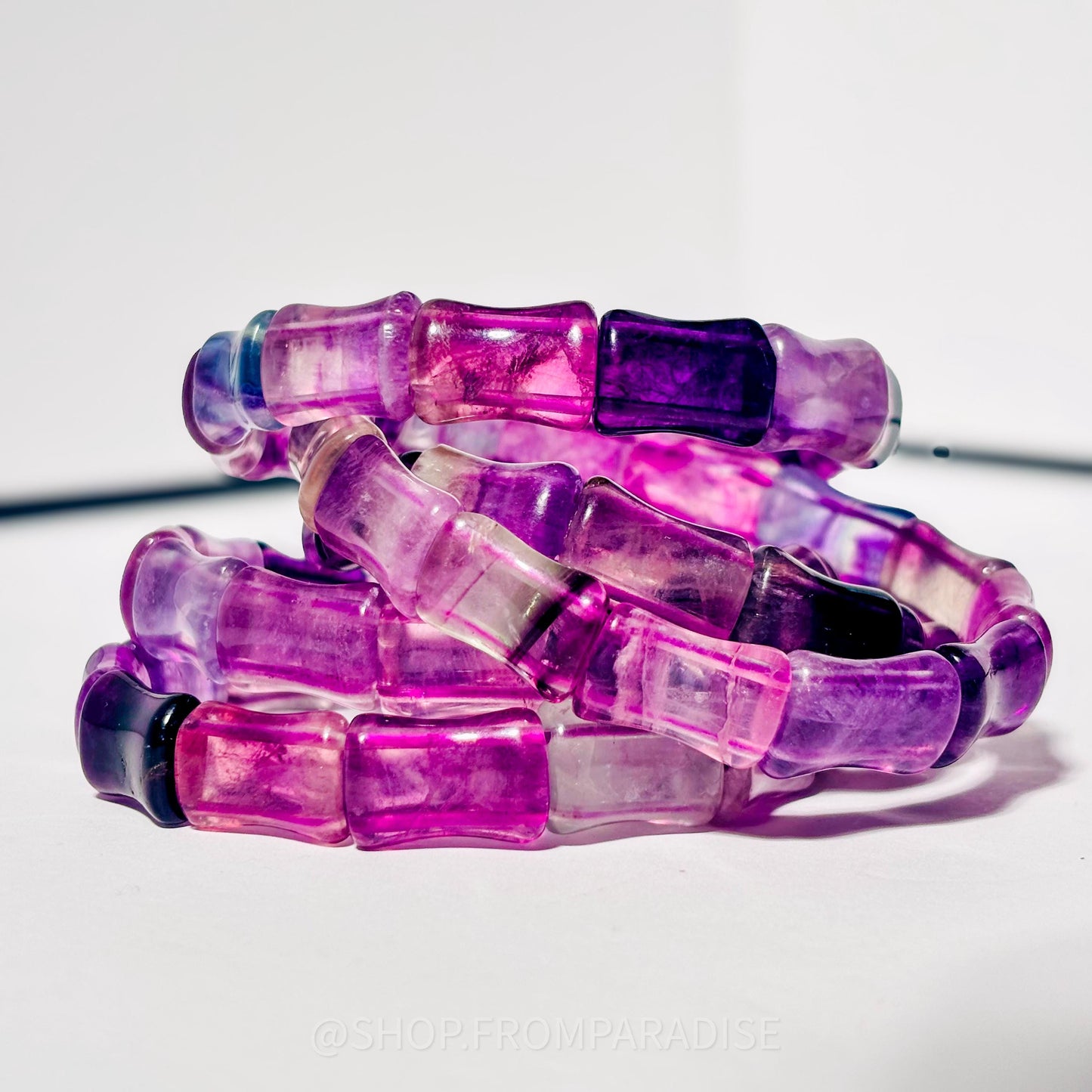 Purple Fluorite Crystal Bone Shaped Stretch Bangle Bracelet