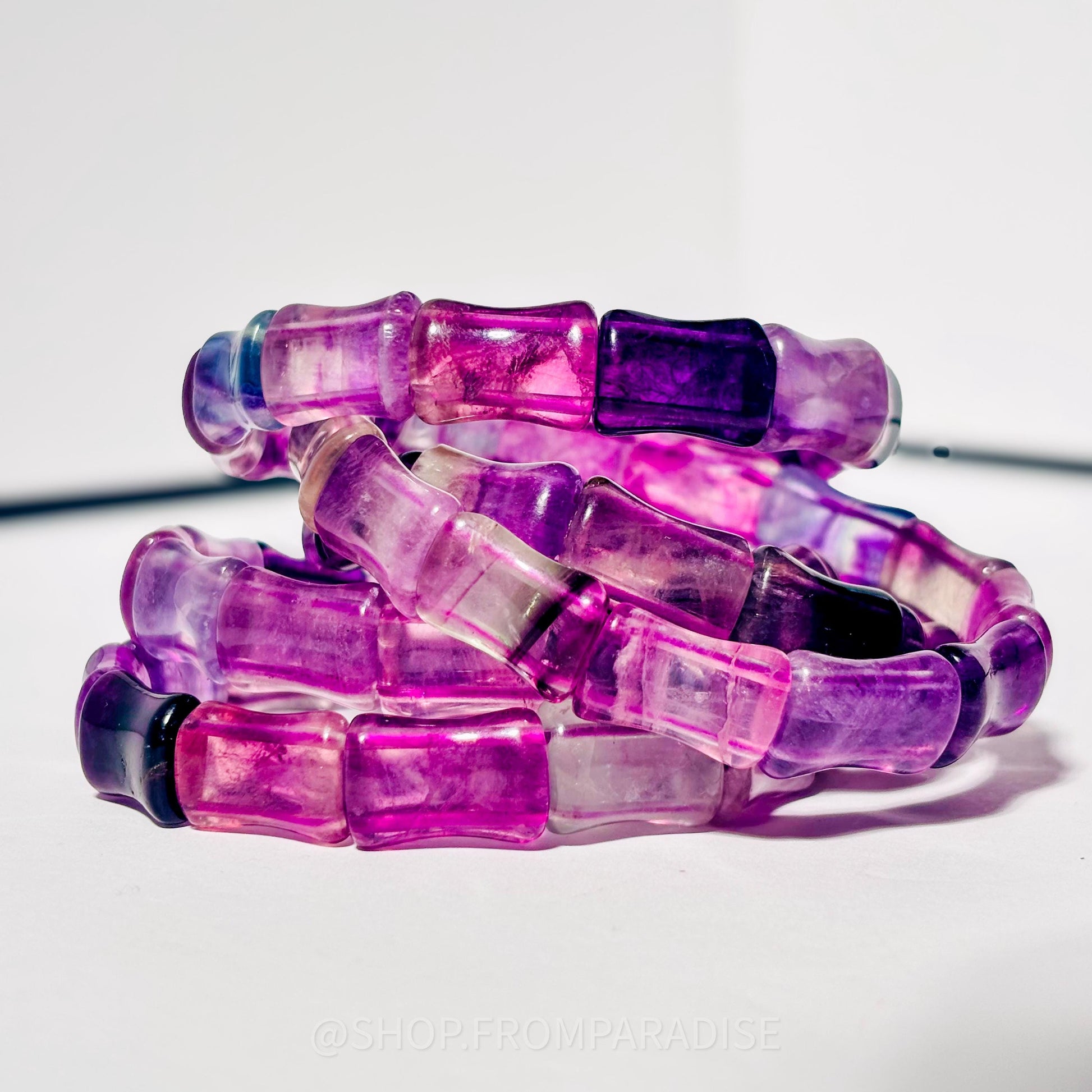 Purple Fluorite Crystal Bone Shaped Stretch Bangle Bracelet