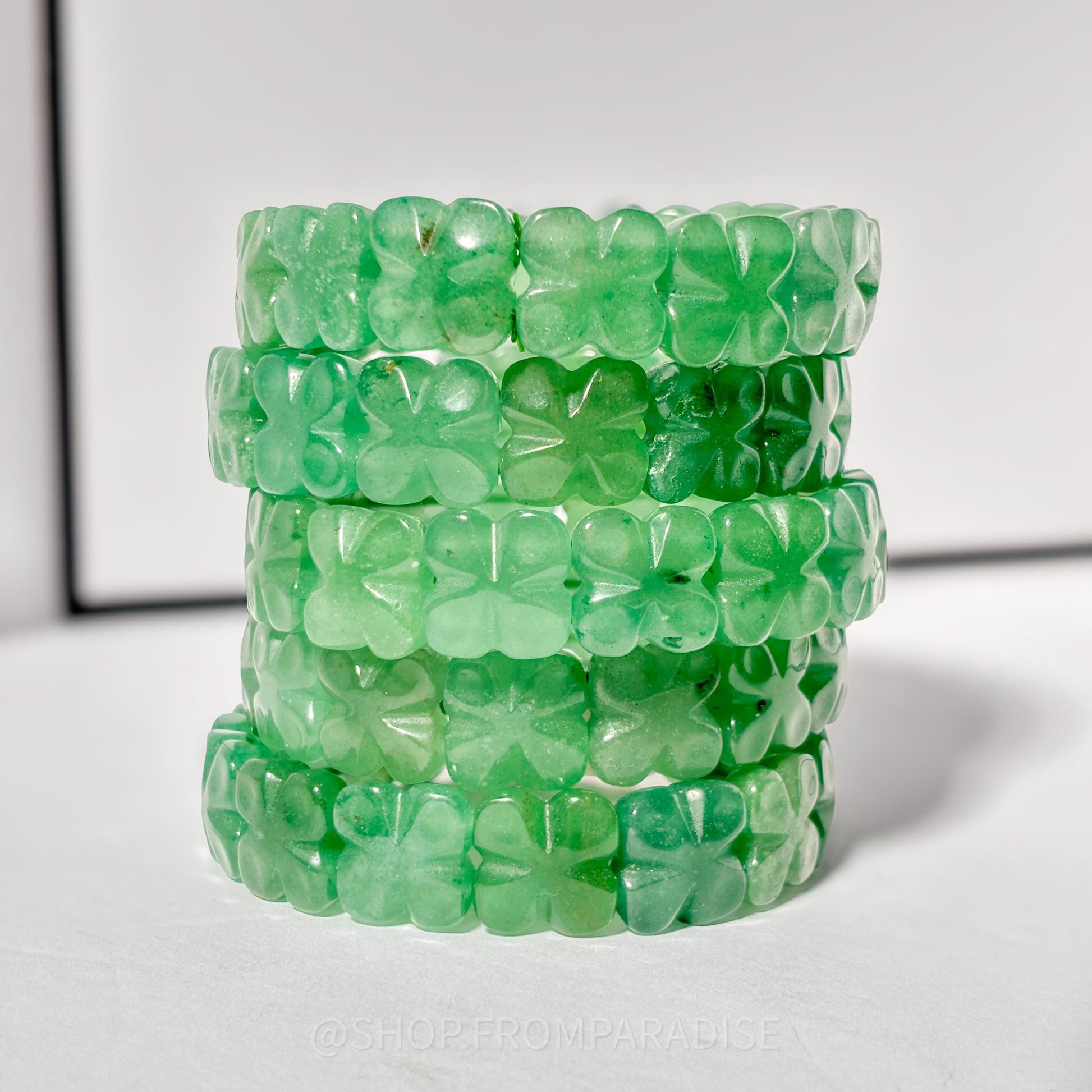 Green Aventurine Crystal 4 Leaf Clover Stretch Bracelet